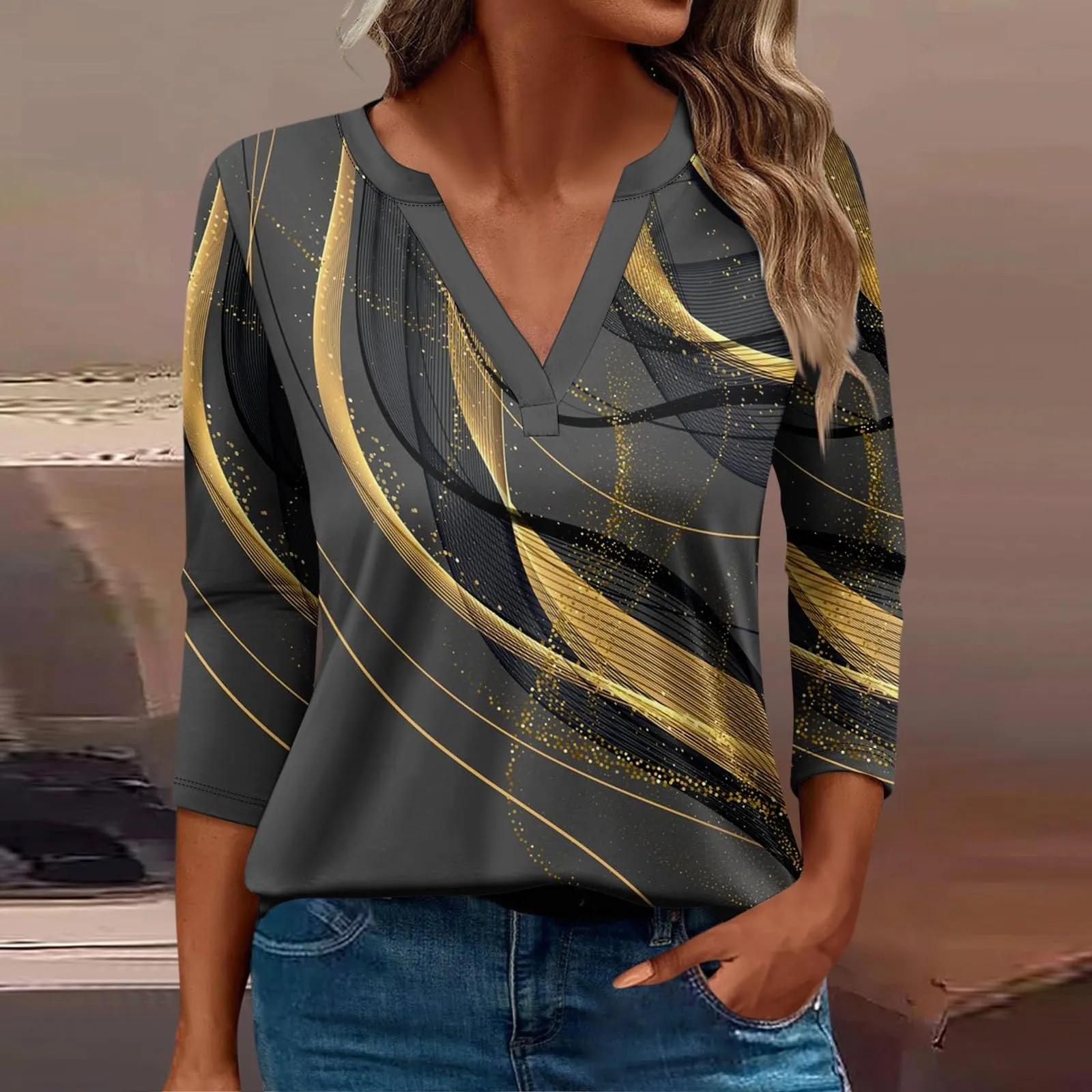 SCBFDI Today 2024, Blouse Elegant Donna Camicia Nera Donna Manica 3/4 Maglie Donna Estive T Shirt Donna Rossa Blusa da Donna T Shirt Donna Cotone Nero Camicia Trasparente Donna - immagine 2