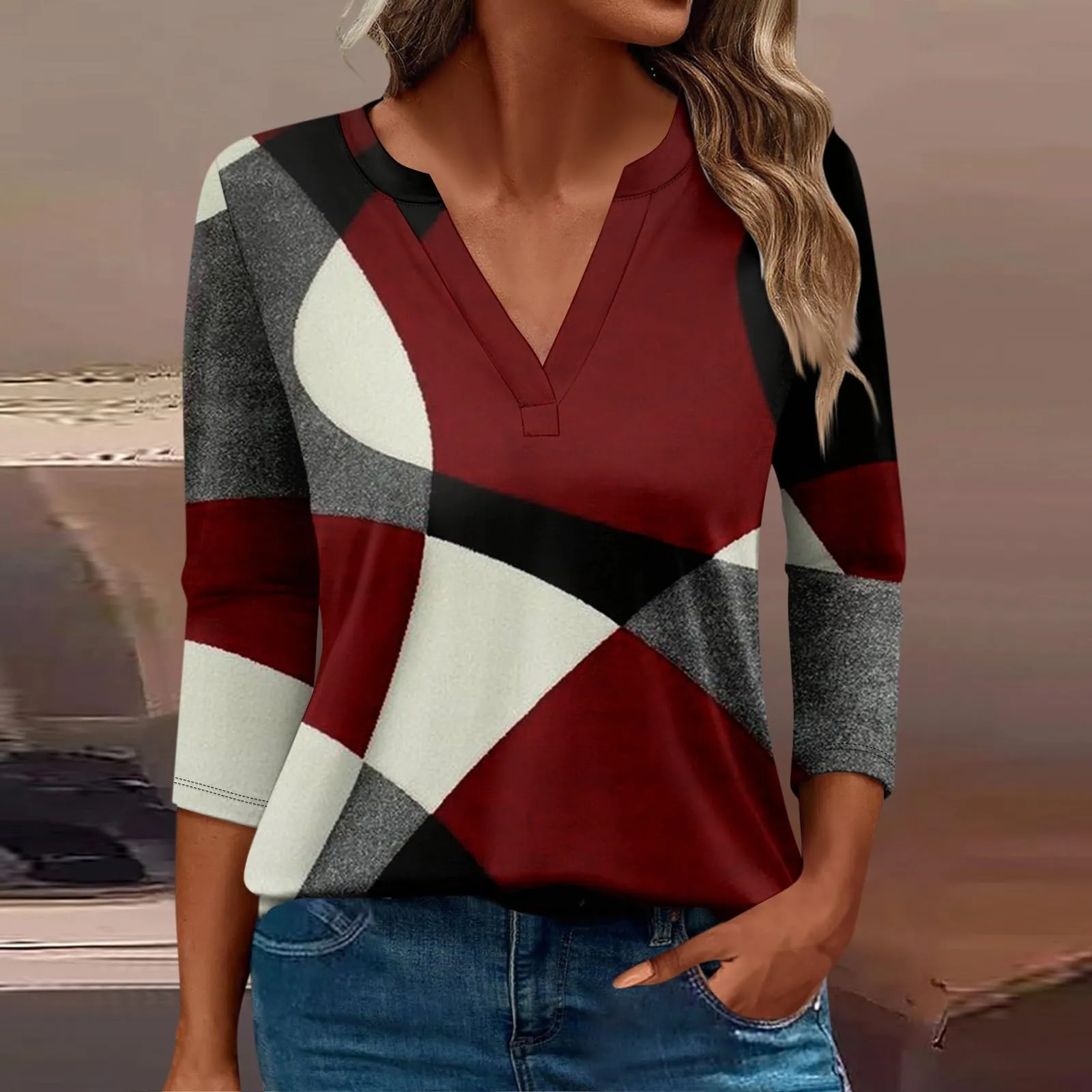 SCBFDI Today 2024, Camicia 3/4 Donna Estiva T Shirt Manica 3/4 Donna Camicie Estive Donna Top Blu Donna Magliette Maniche Lunghe Donna Taglie Forti Top Donna Sexy Bianco Bavaglino - immagine 2