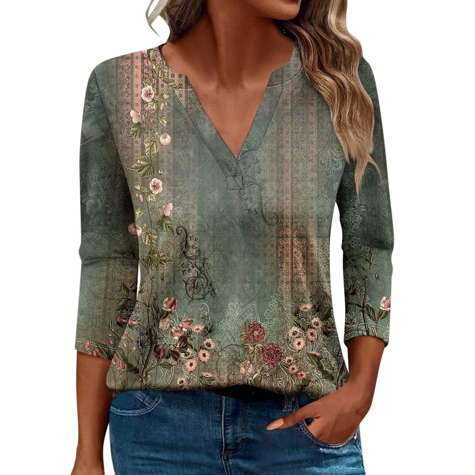SCBFDI Today 2024, Maglia con Maniche a 3/4 da Donna Camicia 3/4 Donna Estiva Tunica Donna Elegante Curvy Taglie+Forti+Donna+Maglie Camicette Donna Firmate Camice Nere Camicia Azzurra - immagine 6