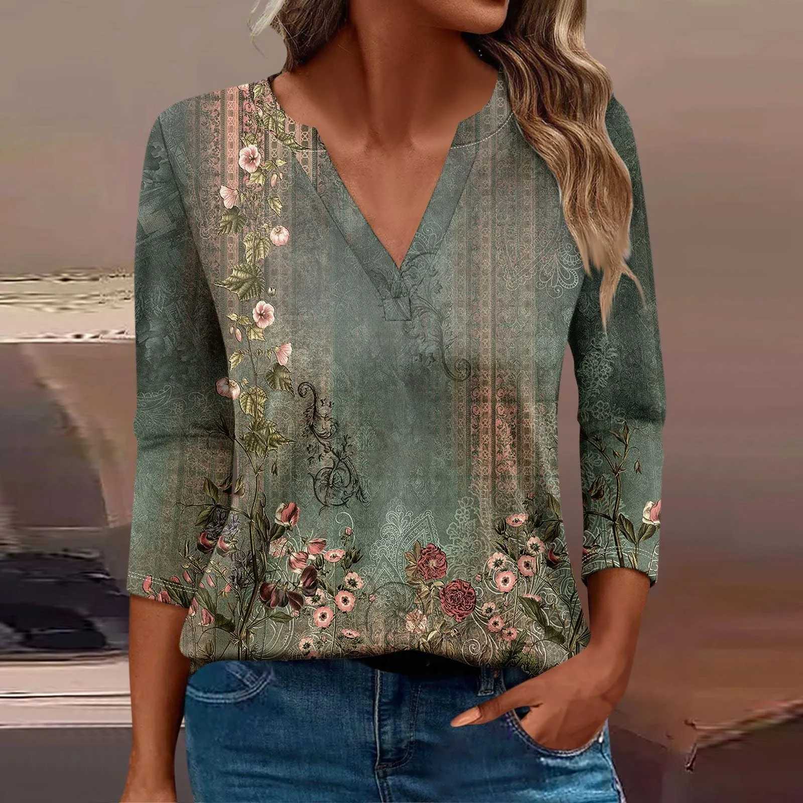 SCBFDI Today 2024, Maniche Tre Quarti Maglia Donna Manica 3/4 Camicette Donna Eleganti Estive Blusa Donna Elegante Bianca Camicia Viola Donna Elegante Camicetta Donna Elegante Viola - immagine 2