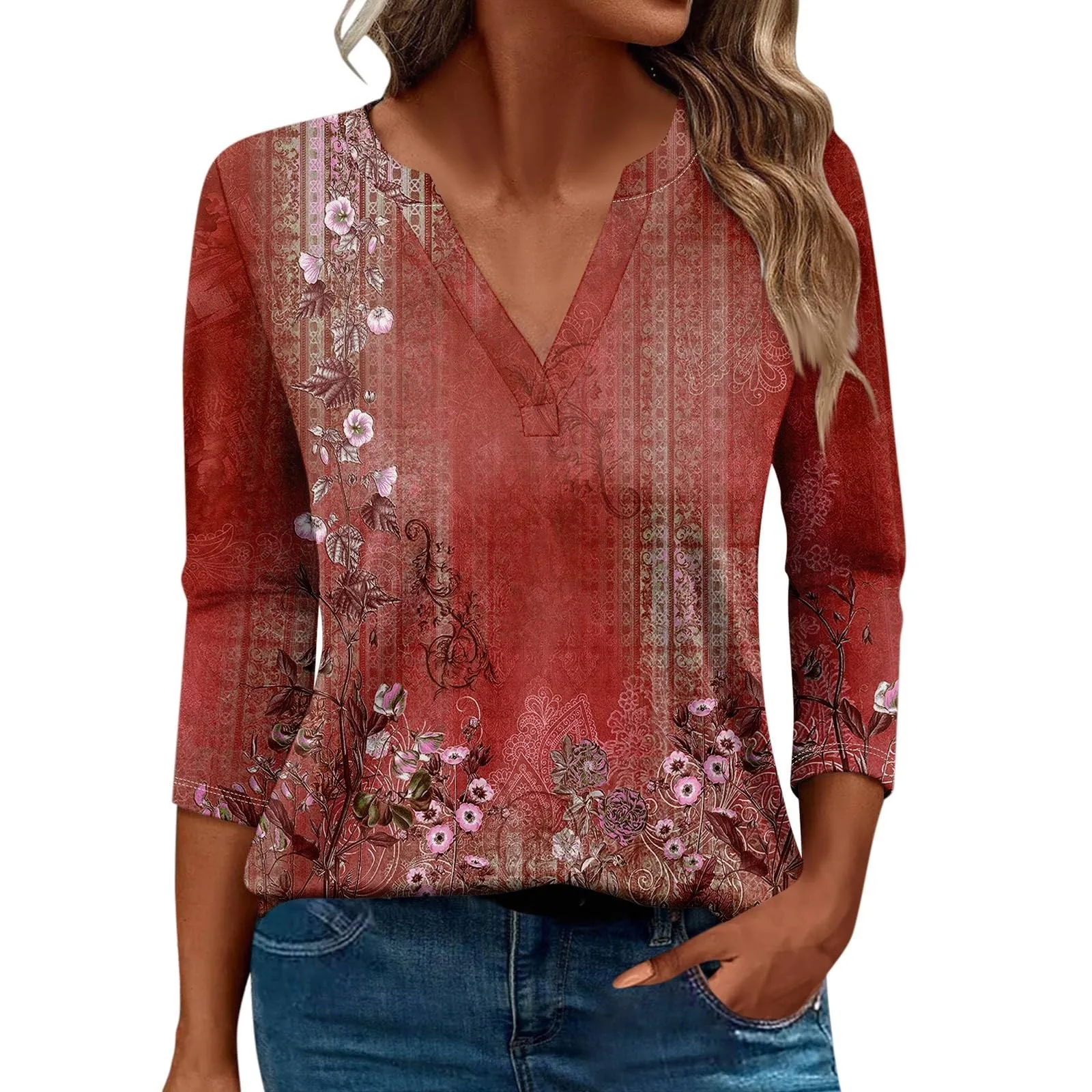 SCBFDI Today 2024, Top Elegante per Cerimonia Maglia Maniche 3/4 Donna Magliette Donna Manica Lunga Magliette Donna Manica Lunga Blusa Donna Camicia Lino Donna Donna Taglie Forti - immagine 1