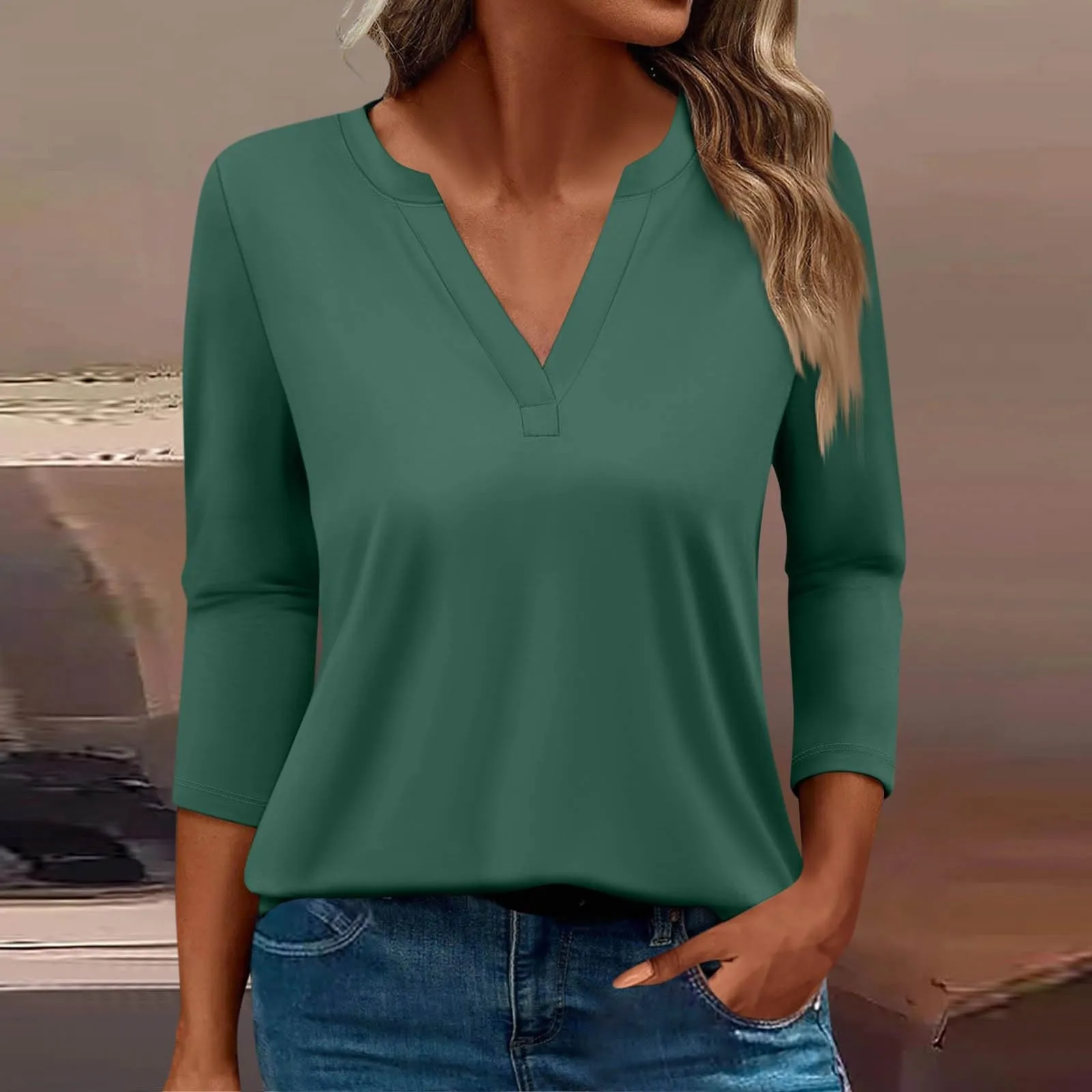 SCBFDI Today 2024, Camicia Donna Top Donna con Maniche 3/4 Camicia Donna Elegante Estiva Maglie Eleganti Blusa Donna Invernale Elegante Camicia Rosa Cipria Camicia+Lino+Donna Maglie - immagine 2