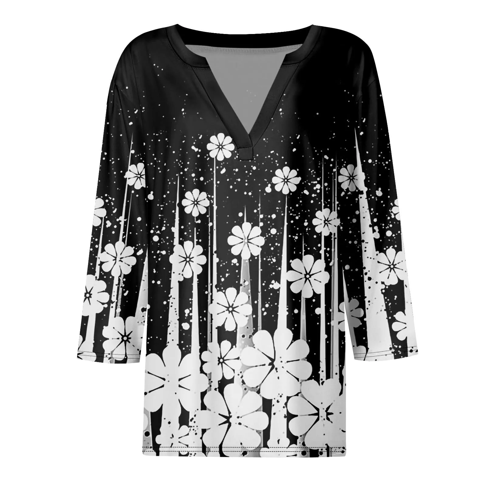 SCBFDI Today 2024, Bluse Eleganti da Cerimonia Maglia Manica 3/4 Donna Cotone T Shirt Tinta Unita Camicia in Lino Donna Maglie Donna Estive Camicia Oversize Donna Nera Maglietta - immagine 3