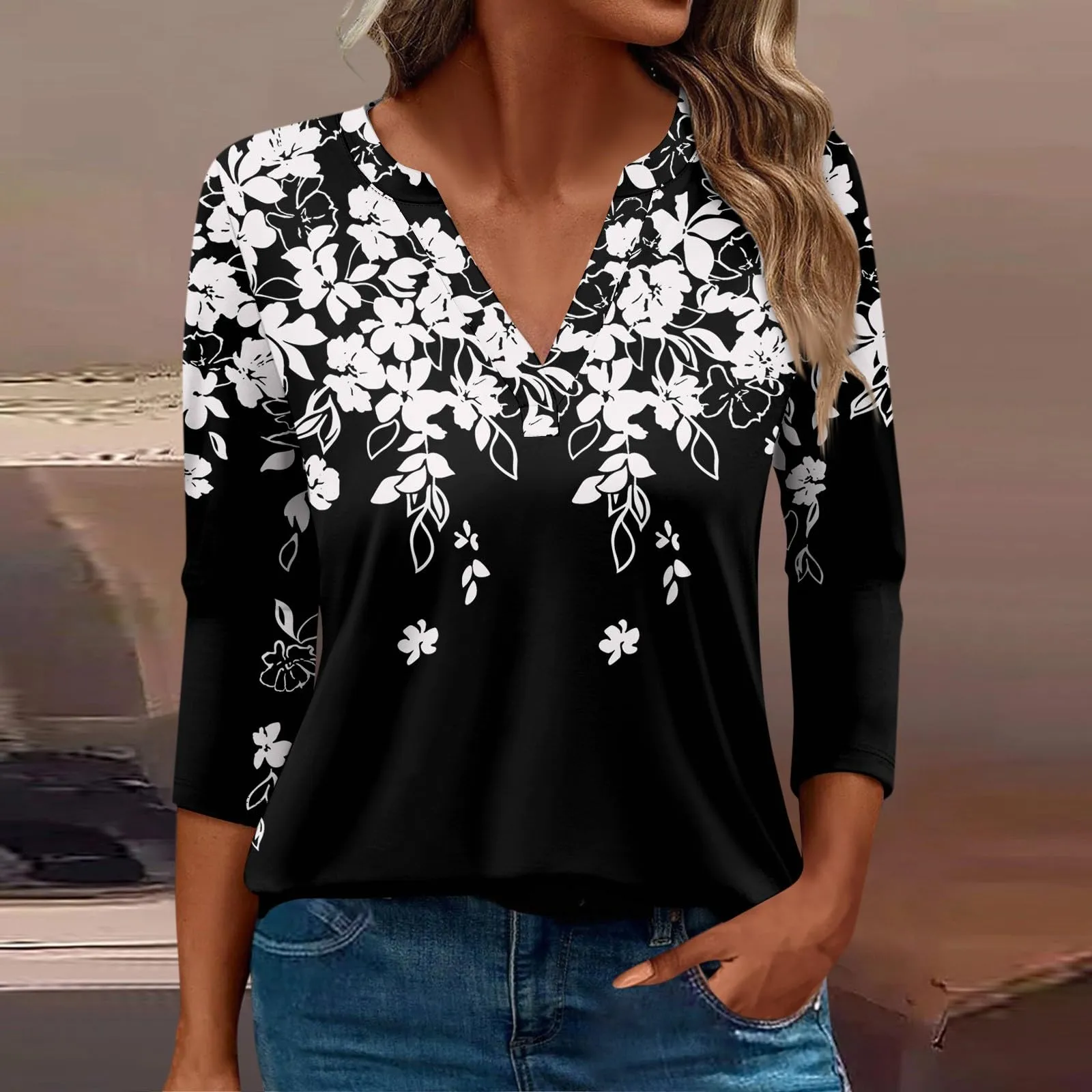 SCBFDI Today 2024, Bluse Donna T-Shirt Donna Cotone Manica 3/4 Maglietta 3/4 da Donna Camicia Cinese Donna Maglie Donna Eleganti Particolari Blusa Donna Manica Lunga Viscosa Maglietta - immagine 2