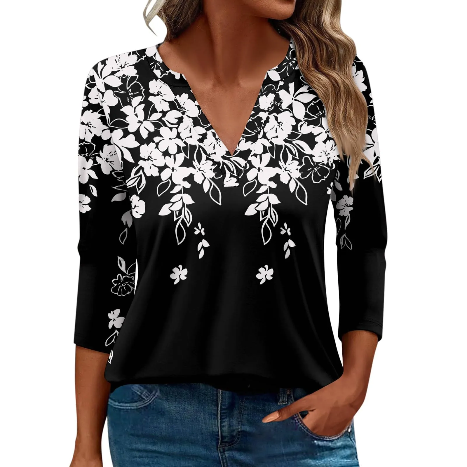 SCBFDI Today 2024, Bluse Donna T-Shirt Donna Cotone Manica 3/4 Maglietta 3/4 da Donna Camicia Cinese Donna Maglie Donna Eleganti Particolari Blusa Donna Manica Lunga Viscosa Maglietta - immagine 6