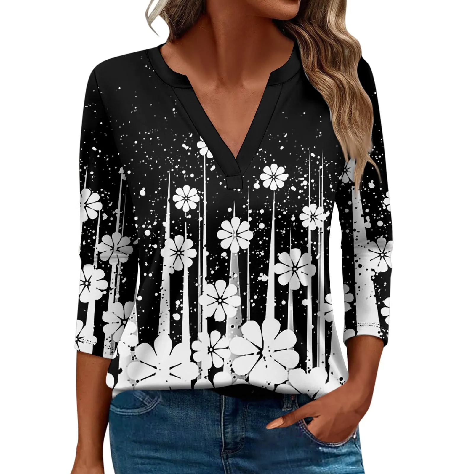 SCBFDI Today 2024, Top Donna con Maniche 3/4 Camicia Nera Donna Manica 3/4 Caftano Donna Elegante Top Blu Donna Elegante Magliette Maniche Lunghe Donna Camicia Grigia Donna Elegante - immagine 6
