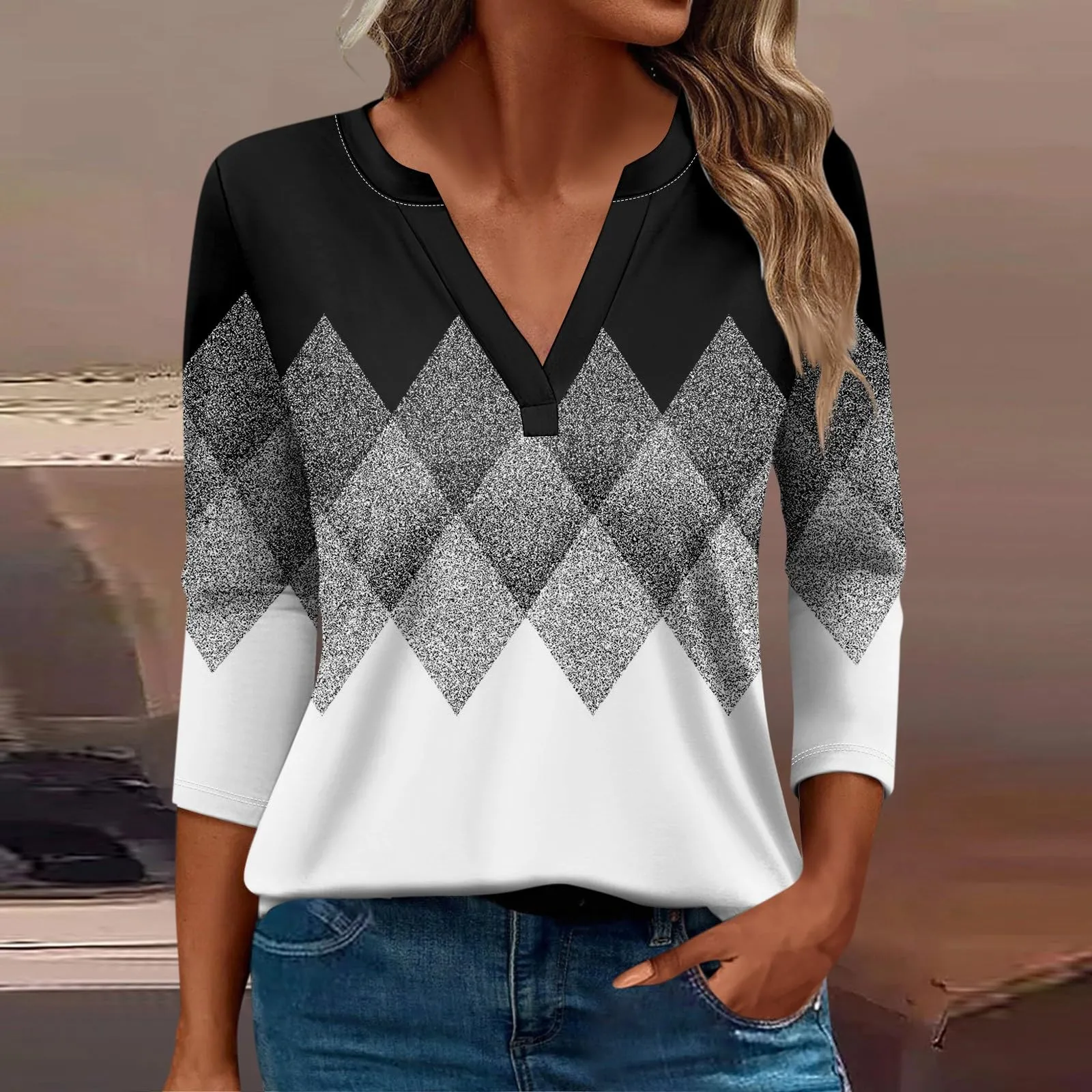 SCBFDI Today 2024, T-Shirt da Donna Manica 3/4 Blusa Donna Blusa Viscosa Donna Camicia Estiva Donna Curvy Camicia Donna Taglie Forti Eleganti T Shirt Lino Donna Blusa Donna Elegante - immagine 2