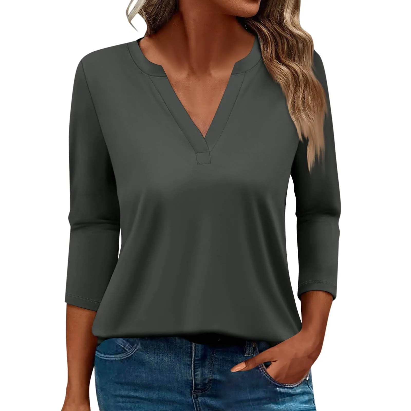 SCBFDI Today 2024, Maglietta Donna Manica 3/4 Maglietta Manica 3/4 Donna Cotone Camicette da Donna Mango Abbigliamento Donna Camicetta Donna Elegante con Maniche Trasparenti T Shirt - immagine 1