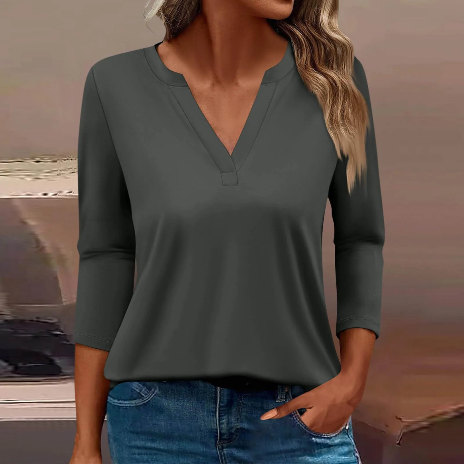SCBFDI Today 2024, Maglietta Donna Manica 3/4 Maglietta Manica 3/4 Donna Cotone Camicette da Donna Mango Abbigliamento Donna Camicetta Donna Elegante con Maniche Trasparenti T Shirt - immagine 2