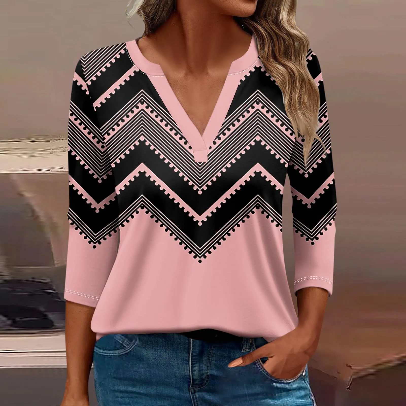 SCBFDI Today 2024, Camicia Lunga Donna per Leggings T-Shirt Donna Manica 3/4 Maglietta da Donna con Manica a Sette Quarti E Bottone Bluse da Donna Estive Magliette Maniche Lunghe - immagine 2