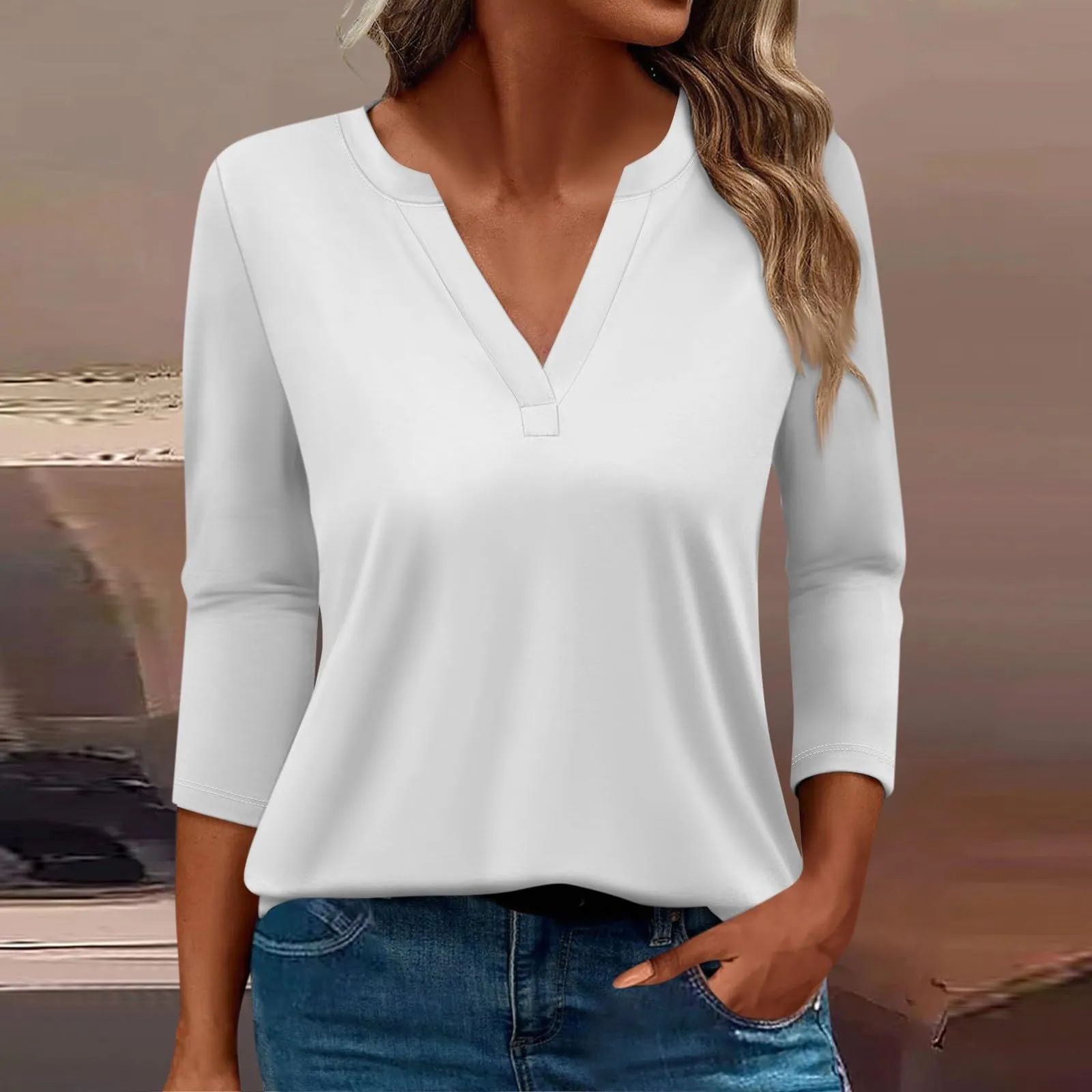 SCBFDI Today 2024, Top Nero Donna Elegante Maglietta 3/4 da Donna Camicia Elasticizzata Donna T-Shirt Aderente Abbigliamento Donna Camicie Estive Bluse Donna Eleganti Manica Lunga - immagine 2