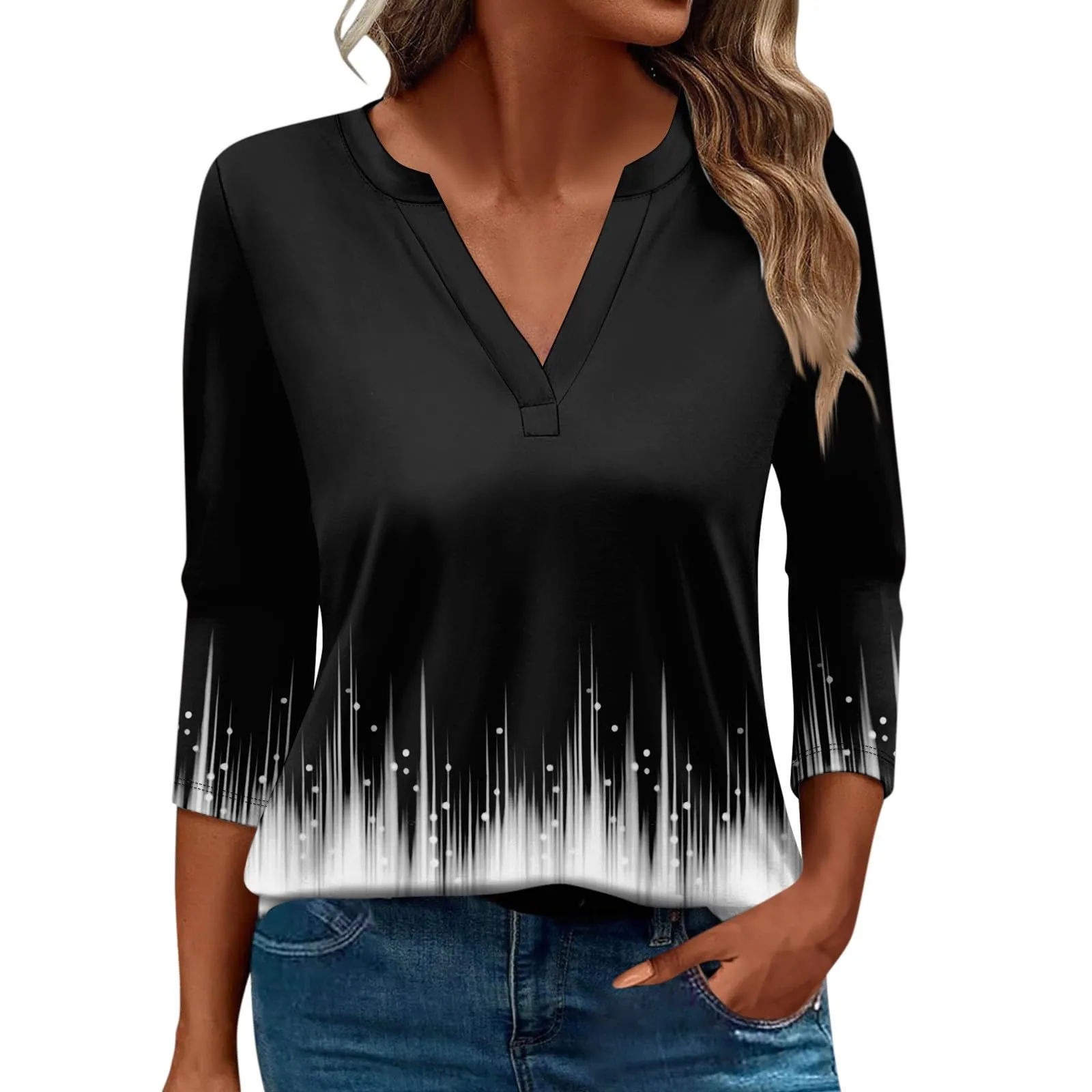SCBFDI Today 2024, Maglia Donna Manica 3/4 T-Shirt Donna Cotone Manica 3/4 Mango Abbigliamento Donna Camicie Eleganti da Donna Magliette Bianche Donna Camice Nere T Shirt Donna - immagine 1