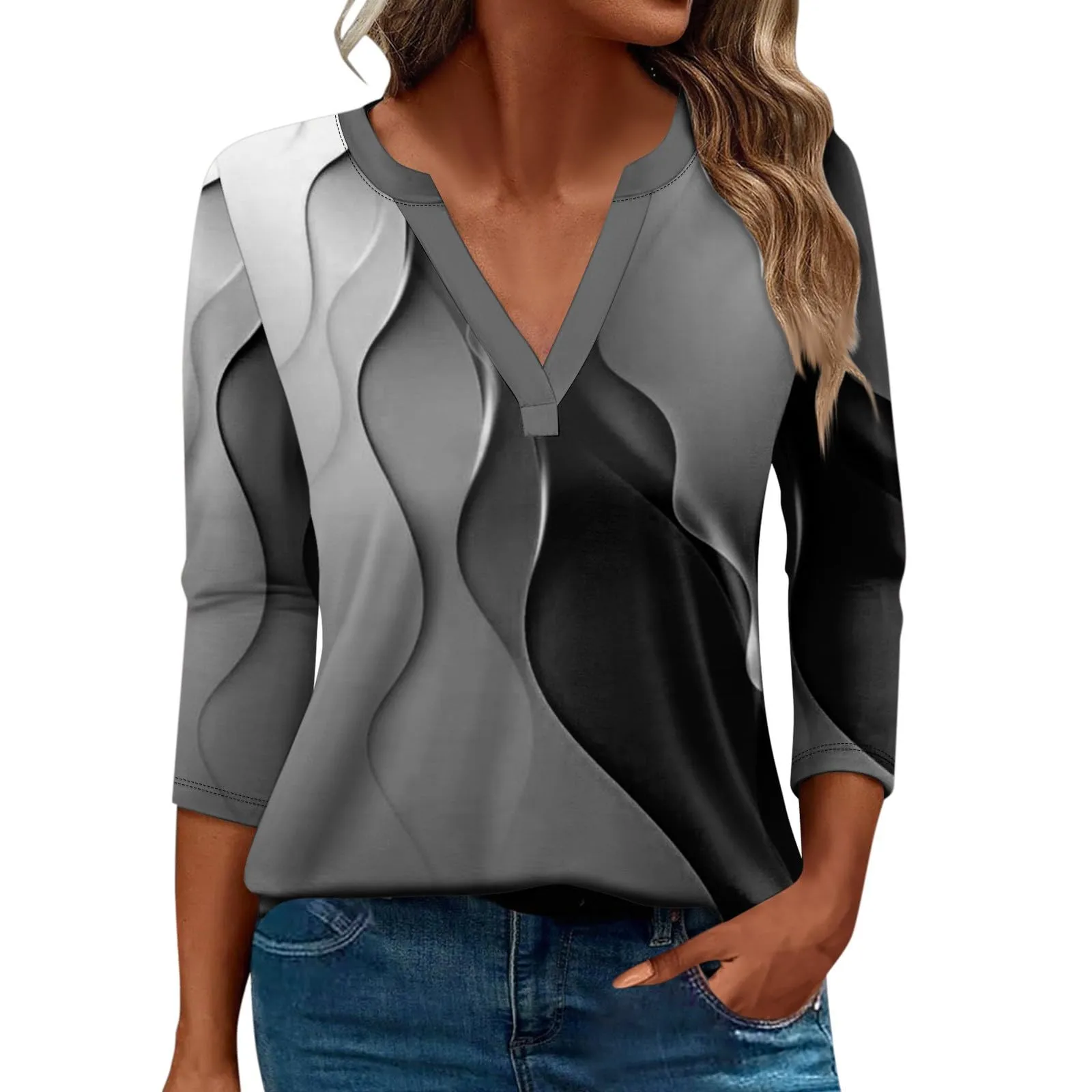 SCBFDI Today 2024, Camicia 3/4 Donna Estiva Maglia da Donna con Maniche a 3/4 Maglie Donna Primavera Camicia Lino Donna Copricostume Camicetta Elegante Donna Top Donna Eleganti - immagine 1