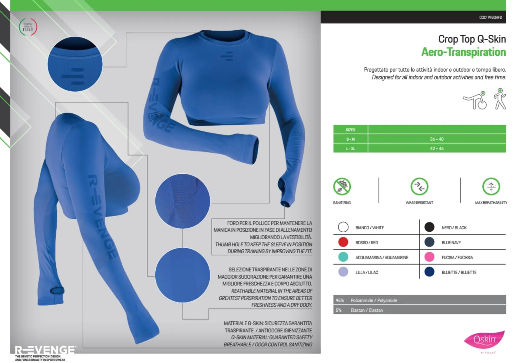 R-EVENGE Crop Top Q-Skin, Maglia Tecnica Donna a Manica Lunga per Tutte Le attività in Palestra e Outdoor (IT, Testo, L, XL, Regular, Regular, Blu Pastello) - immagine 6