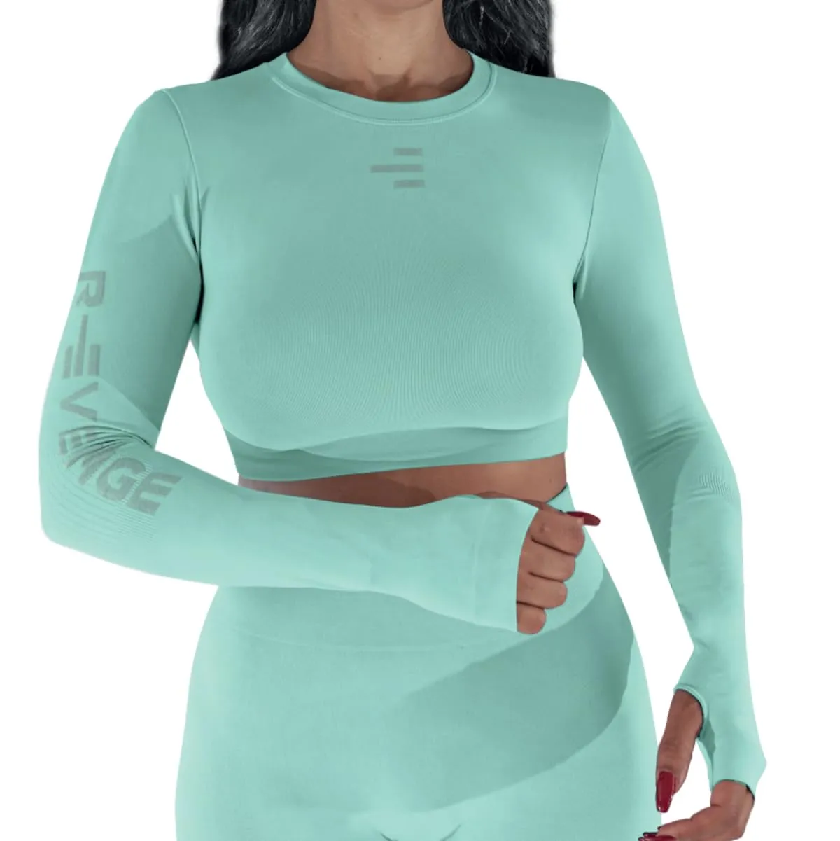 R-EVENGE Crop Top Q-Skin, Maglia Tecnica Donna a Manica Lunga per Tutte Le attività in Palestra e Outdoor (IT, Testo, L, XL, Regular, Regular, Blu Navy) - immagine 1