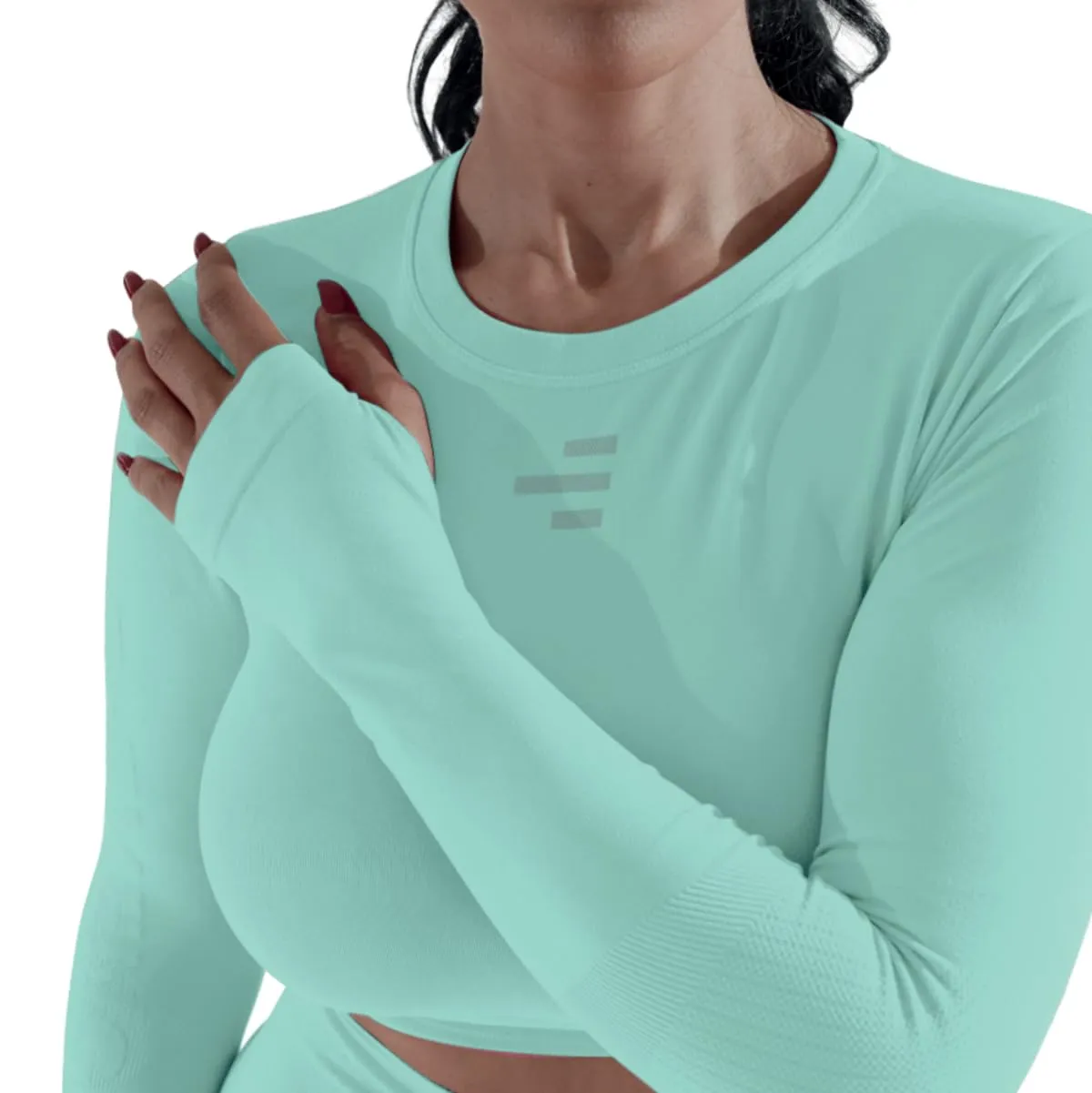 R-EVENGE Crop Top Q-Skin, Maglia Tecnica Donna a Manica Lunga per Tutte Le attività in Palestra e Outdoor (IT, Testo, L, XL, Regular, Regular, Blu Navy) - immagine 2