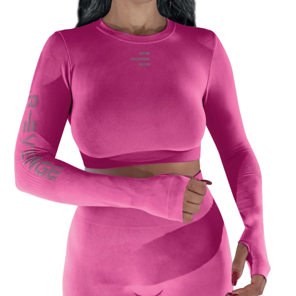 R-EVENGE Crop Top Q-Skin, Maglia Tecnica Donna a Manica Lunga per Tutte Le attività in Palestra e Outdoor (IT, Testo, L, XL, Regular, Regular, Fuxia) - immagine 1
