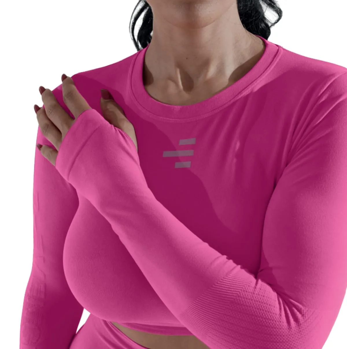 R-EVENGE Crop Top Q-Skin, Maglia Tecnica Donna a Manica Lunga per Tutte Le attività in Palestra e Outdoor (IT, Testo, L, XL, Regular, Regular, Fuxia) - immagine 2