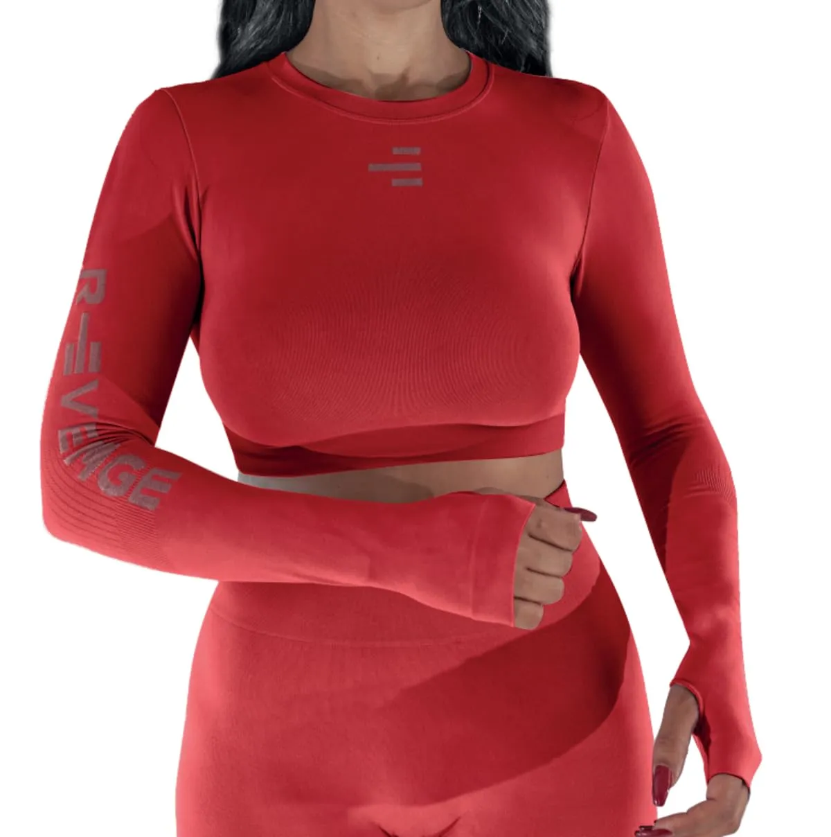 R-EVENGE Crop Top Q-Skin, Maglia Tecnica Donna a Manica Lunga per Tutte Le attività in Palestra e Outdoor (IT, Testo, L, XL, Regular, Regular, Rosso) - immagine 1