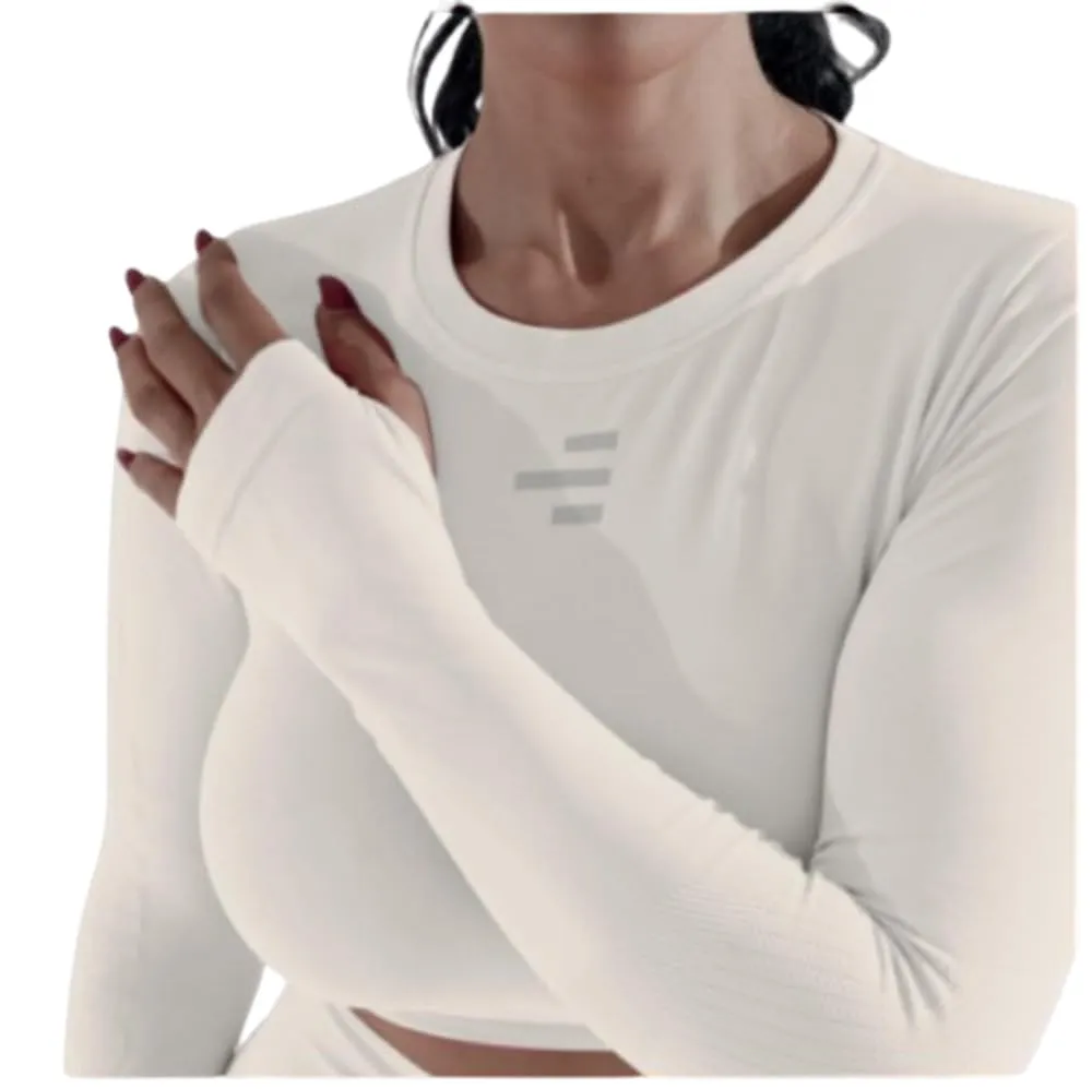 R-EVENGE Crop Top Q-Skin, Maglia Tecnica Donna a Manica Lunga per Tutte Le attività in Palestra e Outdoor (IT, Testo, L, XL, Regular, Regular, Bianco) - immagine 1