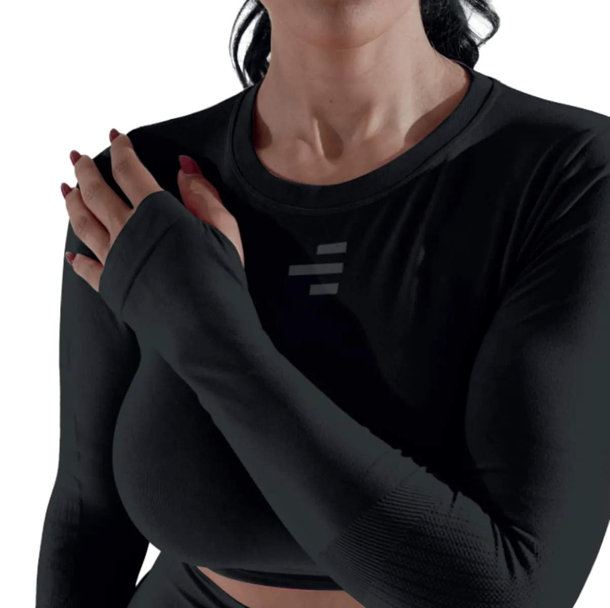 R-EVENGE Crop Top Q-Skin, Maglia Tecnica Donna a Manica Lunga per Tutte Le attività in Palestra e Outdoor (IT, Testo, L, XL, Regular, Regular, Nero) - immagine 2