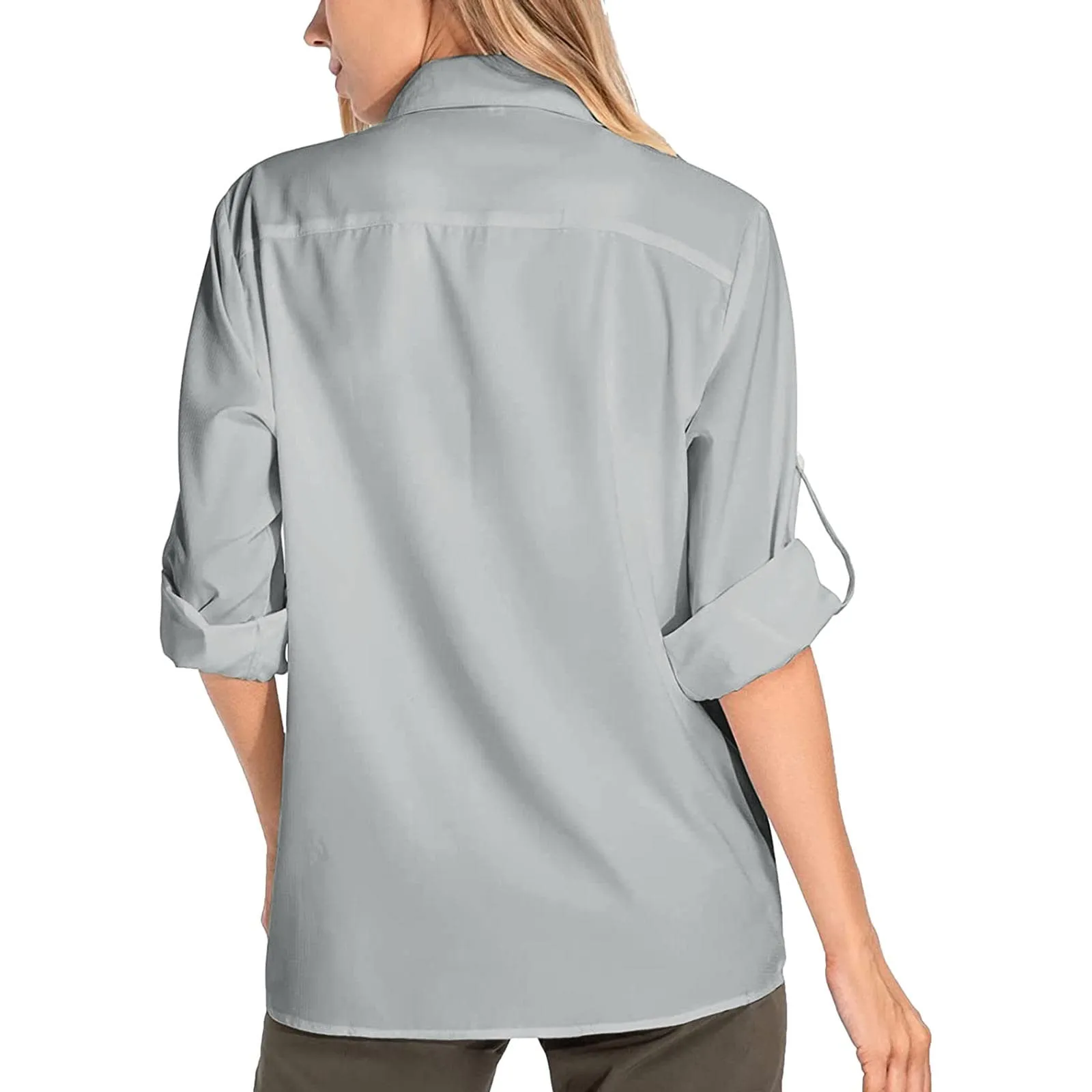 Camicie safari da donna UPF50+ protezione solare UV camicie da pesca ad asciugatura rapida leggera regolabile a maniche lunghe camicette da viaggio per donne escursionismo trekking campeggio camicie - immagine 5