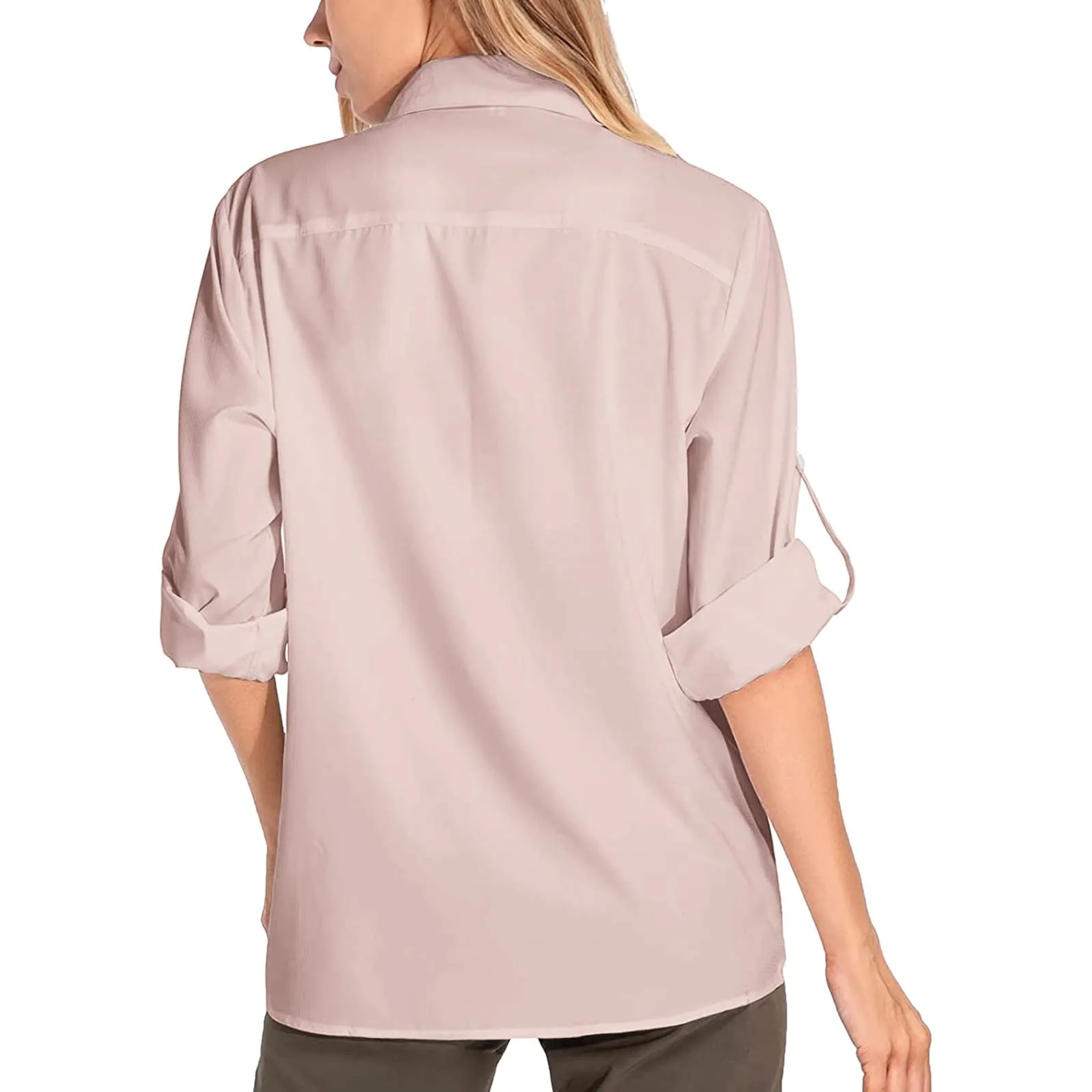 Camicie safari da donna UPF50+ protezione solare UV camicie da pesca ad asciugatura rapida leggera regolabile a maniche lunghe camicette da viaggio per donne escursionismo trekking campeggio camicie - immagine 2