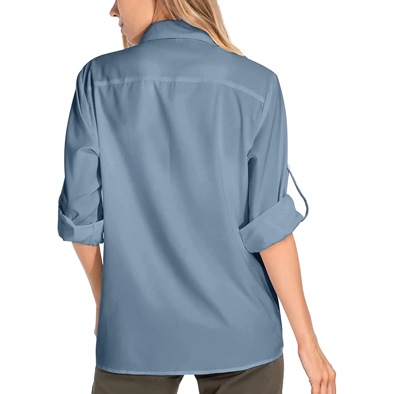 Camicie safari da donna UPF50+ protezione solare UV camicie da pesca ad asciugatura rapida leggera regolabile a maniche lunghe camicette da viaggio per donne escursionismo trekking campeggio camicie - immagine 2