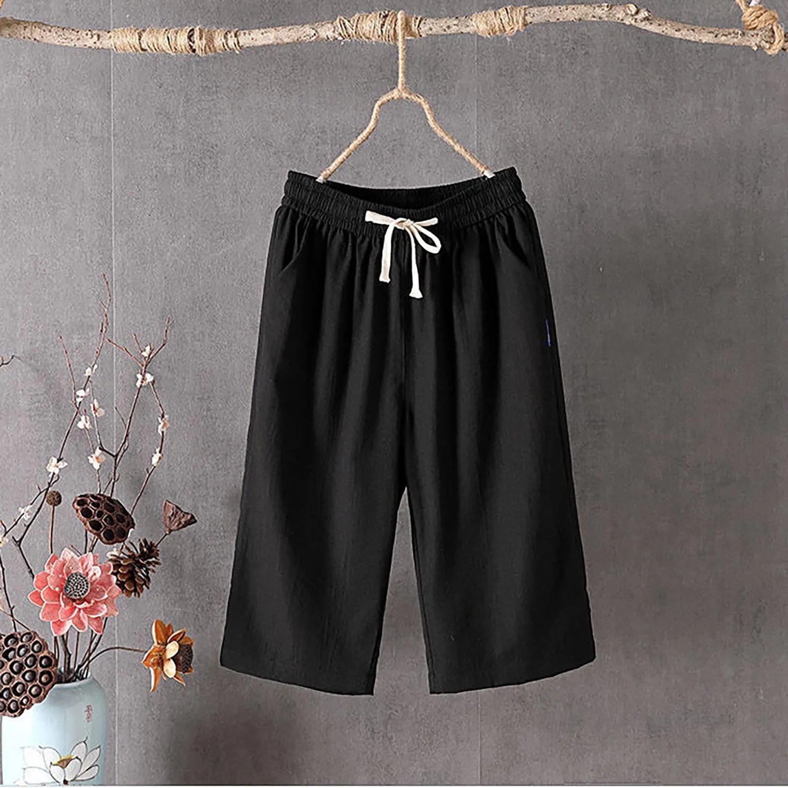 HEONSATI Pinocchietto Estivo Donna Pantaloni Estivi Sportivi Leggeri Pinocchietti Cropped Eleganti da Donna Pantalone Capri in Cotone Taglie Forti Bermuda Palazzo da Corsa Pantaloncini Casual Curvy - immagine 2