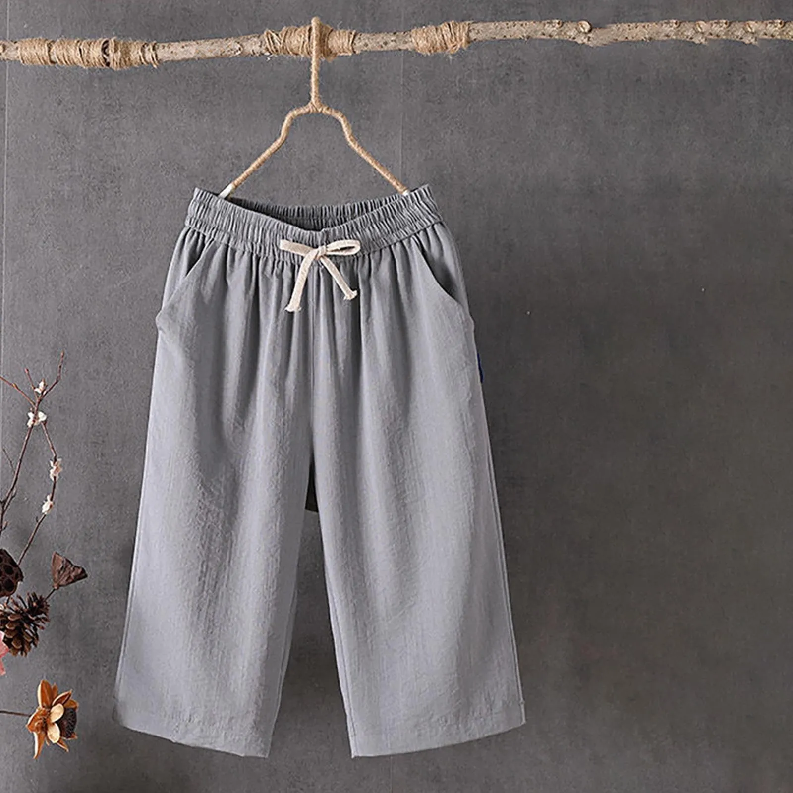 HEONSATI Pinocchietto Estivo Donna Pantaloni Estivi Sportivi Leggeri Pinocchietti Cropped Eleganti da Donna Pantalone Capri in Cotone Taglie Forti Bermuda Palazzo da Corsa Pantaloncini Casual Curvy - immagine 2