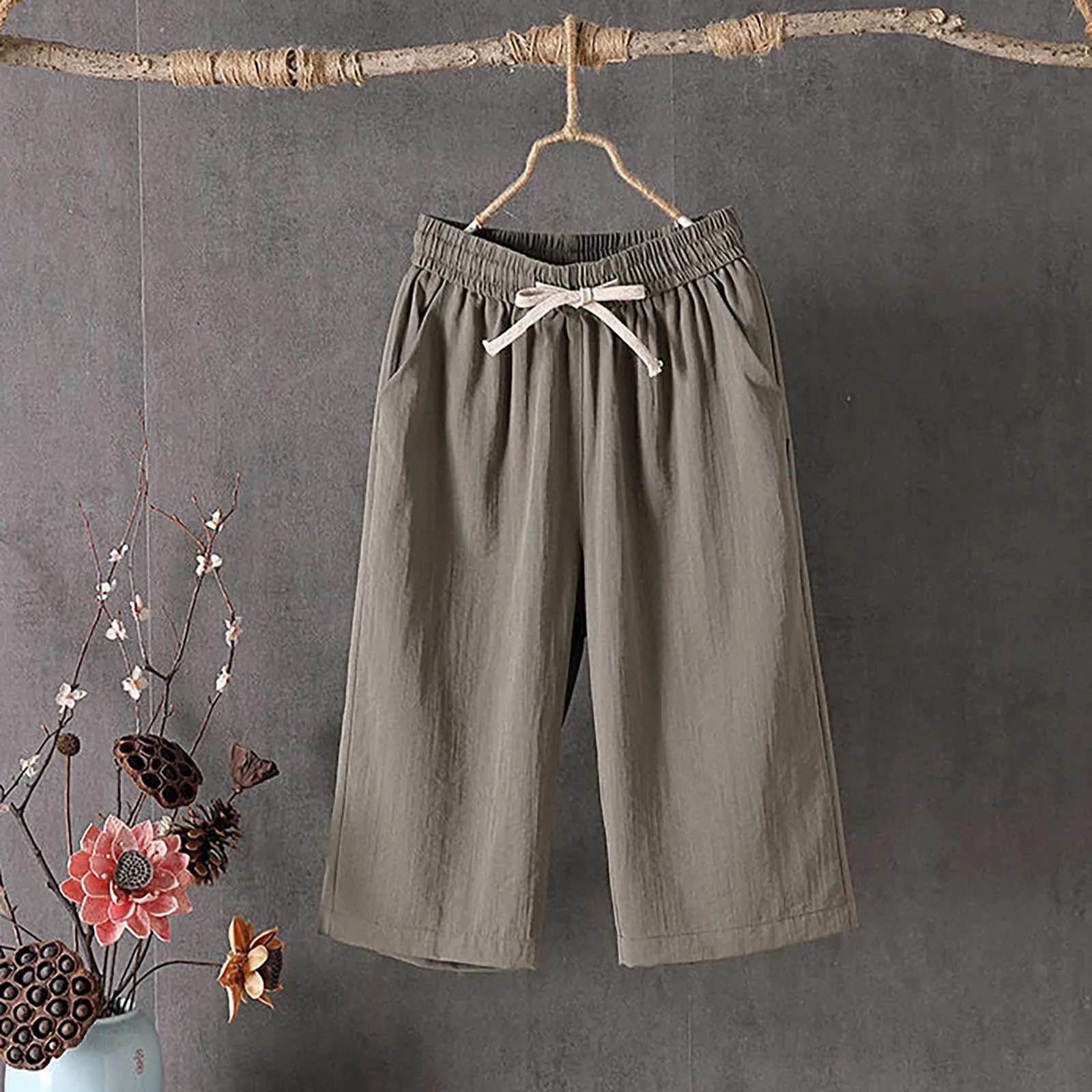 HEONSATI Pinocchietto Estivo Donna Pantaloni Estivi Sportivi Leggeri Pinocchietti Cropped Eleganti da Donna Pantalone Capri in Cotone Taglie Forti Bermuda Palazzo da Corsa Pantaloncini Casual Curvy - immagine 2