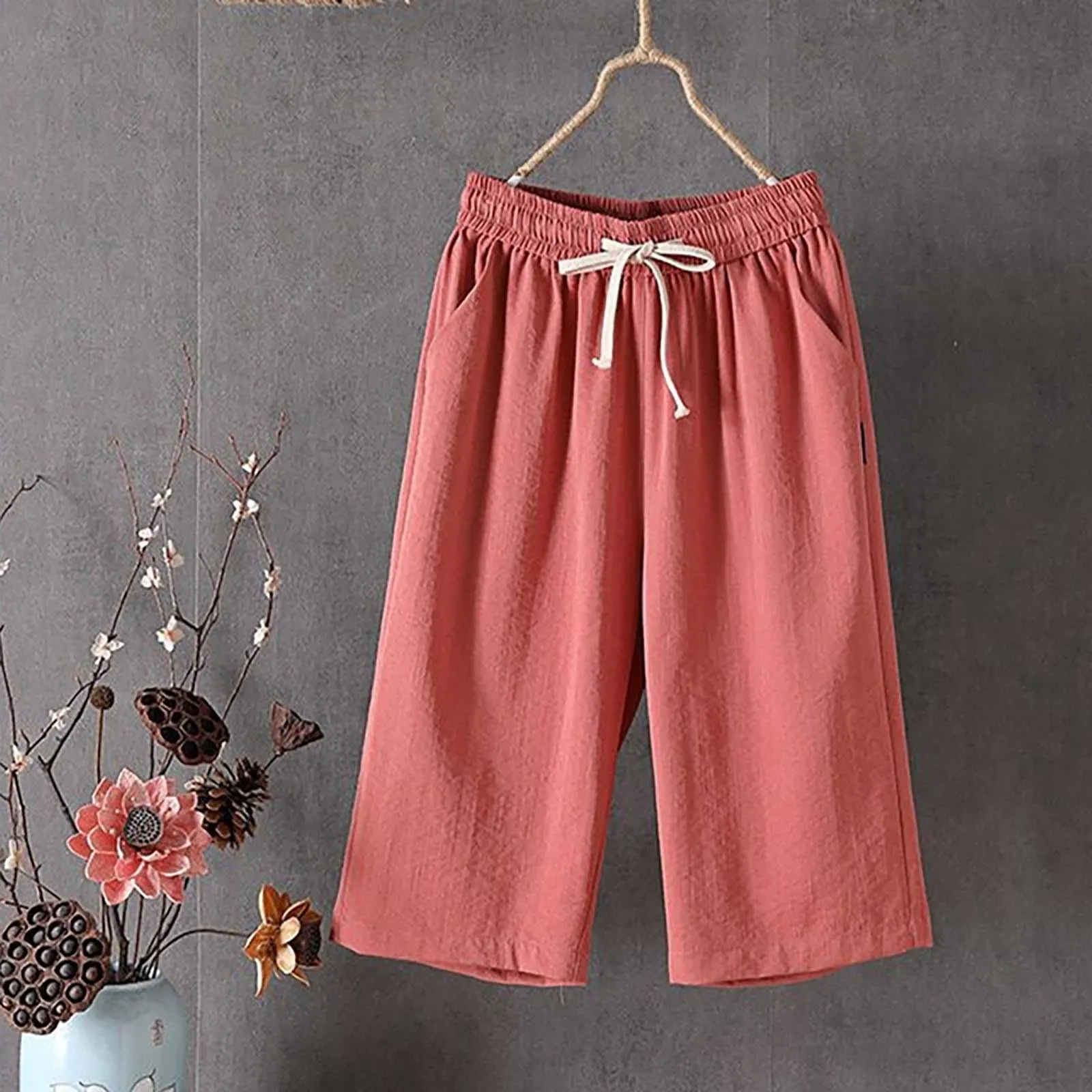HEONSATI Pinocchietto Estivo Donna Pantaloni Estivi Sportivi Leggeri Pinocchietti Cropped Eleganti da Donna Pantalone Capri in Cotone Taglie Forti Bermuda Palazzo da Corsa Pantaloncini Casual Curvy - immagine 2