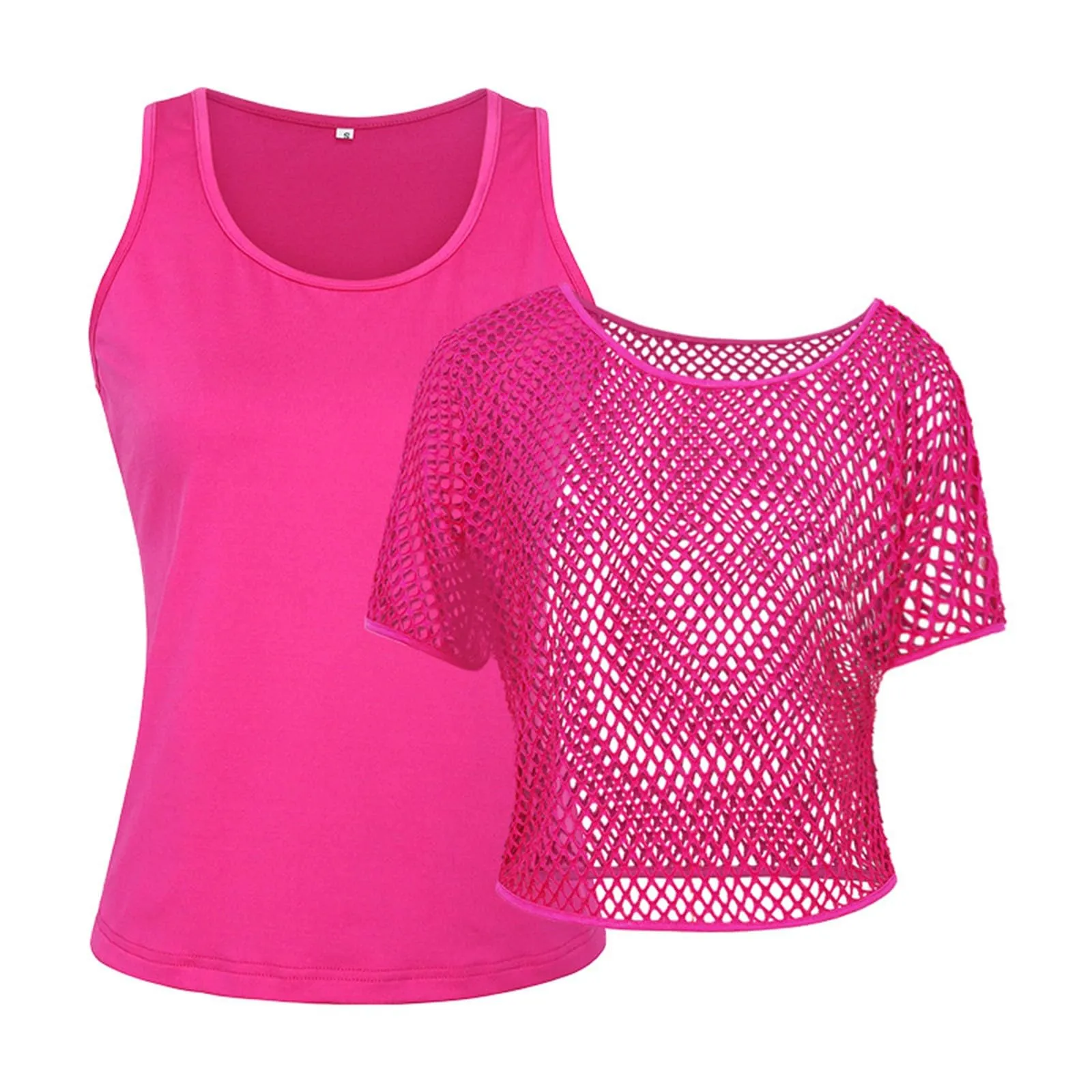 Vhersily Top Da Donna, A Maniche Corte Girocollo Camicie Per Feste E Balli Scolastici Camicette Senza Spalline Rete Da Pesca Plus Gilet Maglietta Vestibilità Ampia Per Abbigliamento, Traspirante - immagine 8