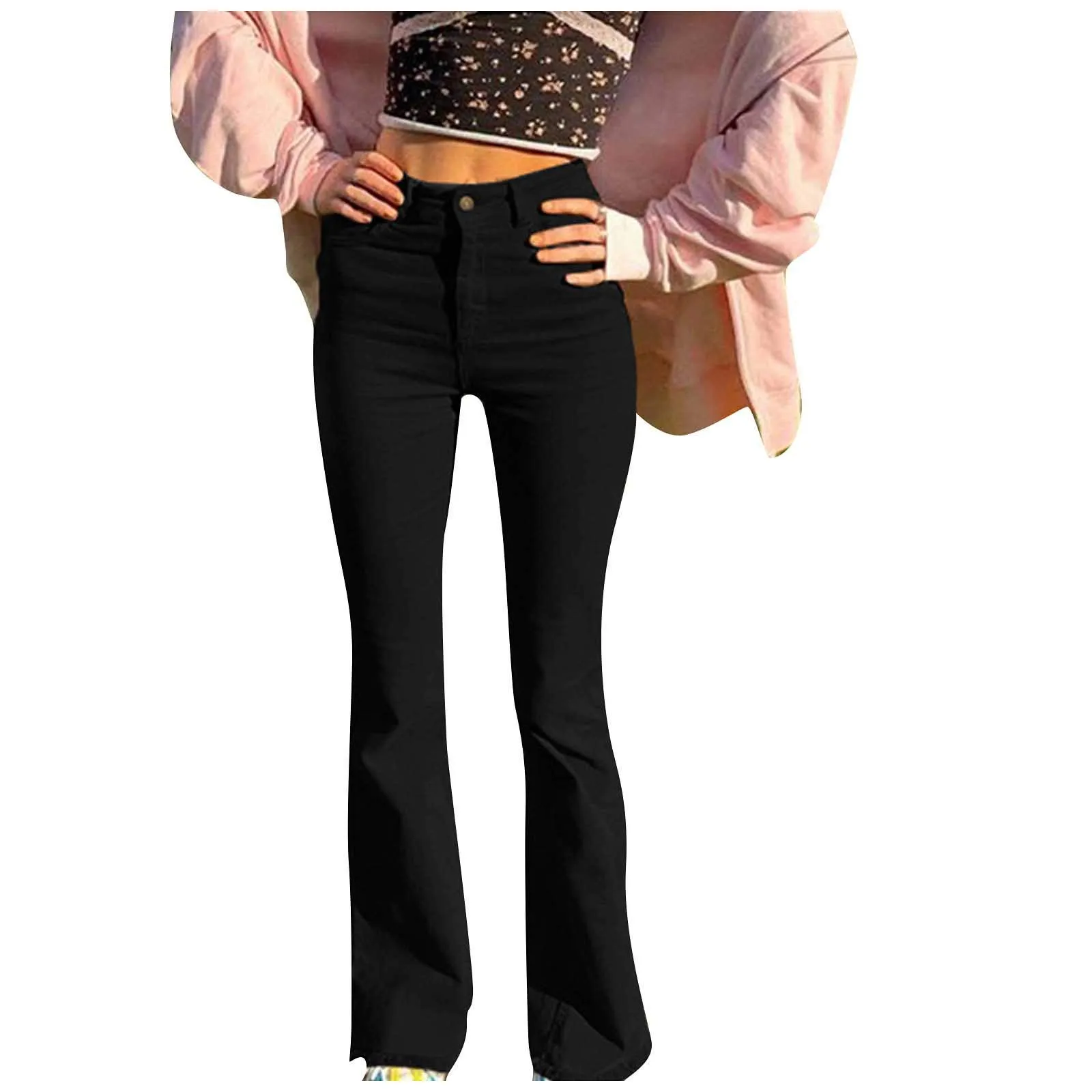 Generico Jeans da Donna a Flared, Pantaloni Donna a Flared Jeans Svasati a Vita Bassa Pantaloni Lunghi Taglio Bootcut Elasticizzati Skinny Jeans Donna con Tasche Jeans Svasato con Tasche Streetwear - immagine 1
