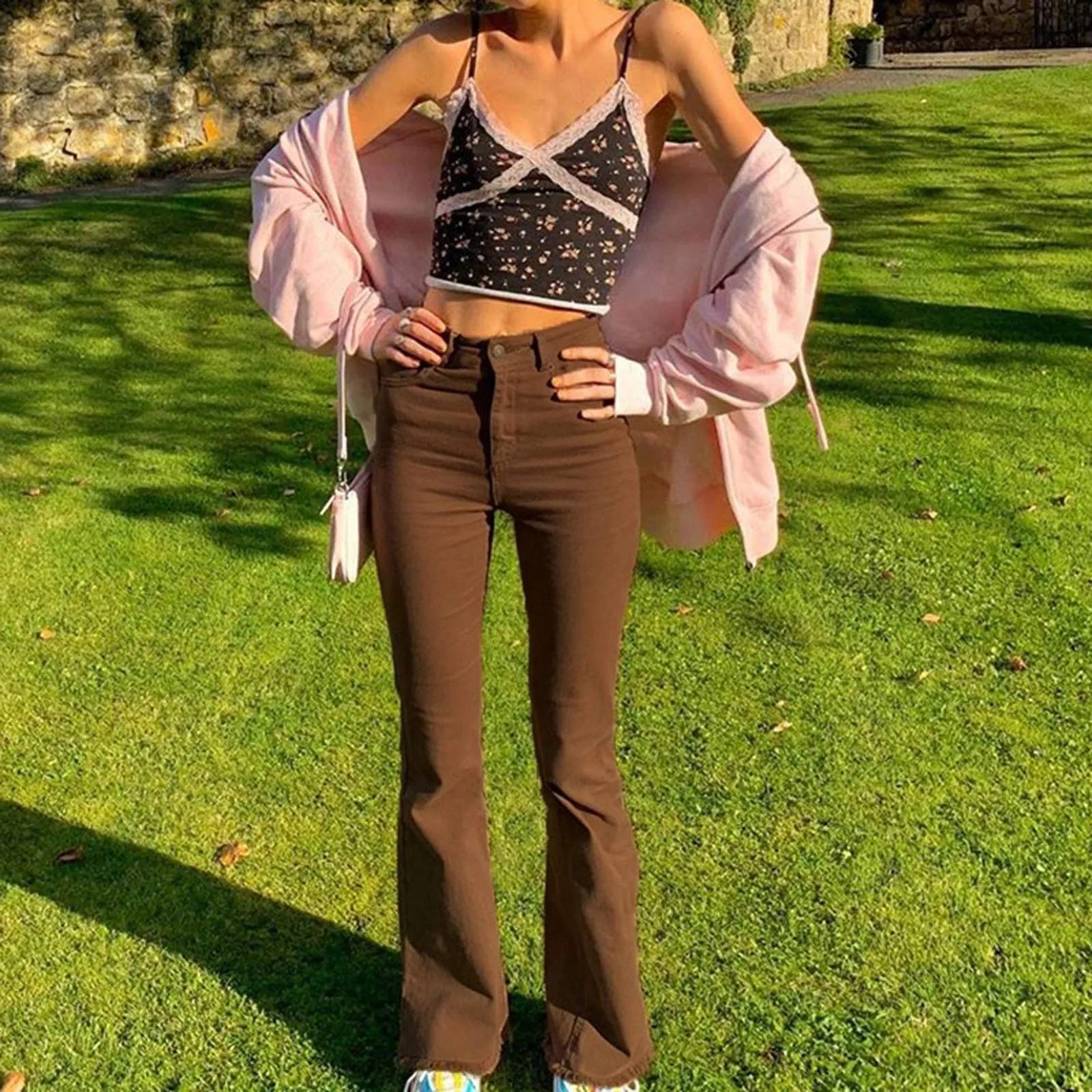 Generico Jeans da Donna a Flared, Pantaloni Donna a Flared Jeans Svasati a Vita Bassa Pantaloni Lunghi Taglio Bootcut Elasticizzati Skinny Jeans Donna con Tasche Jeans Svasato con Tasche Streetwear - immagine 3