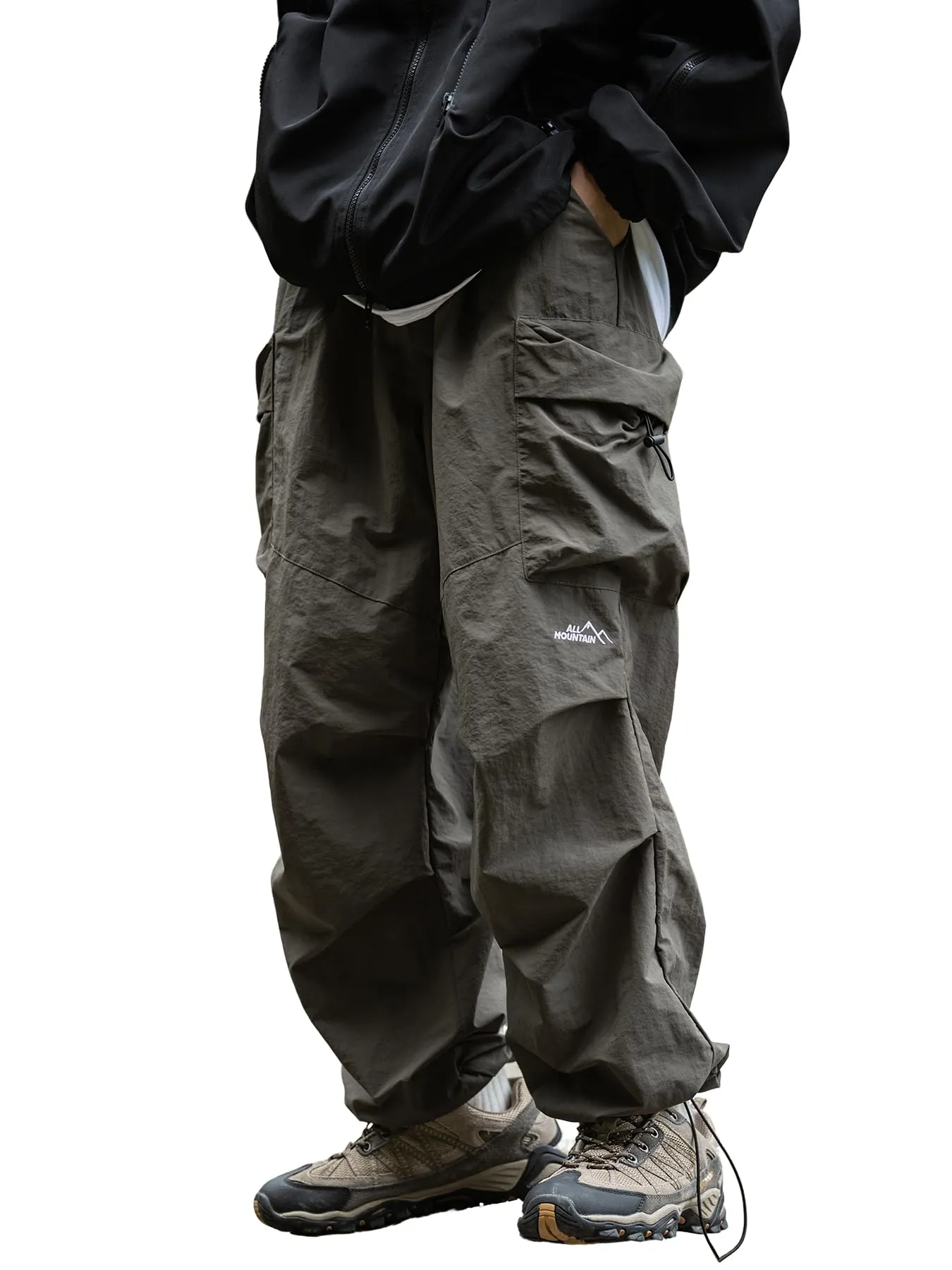 Pantaloni Cargo Larghi da Uomo, Casual, Pantaloni da Paracadute, vestibilità Larga, Hip Hop, Leggeri, Resistenti all'Acqua, con Tasche, Verde, S - immagine 1