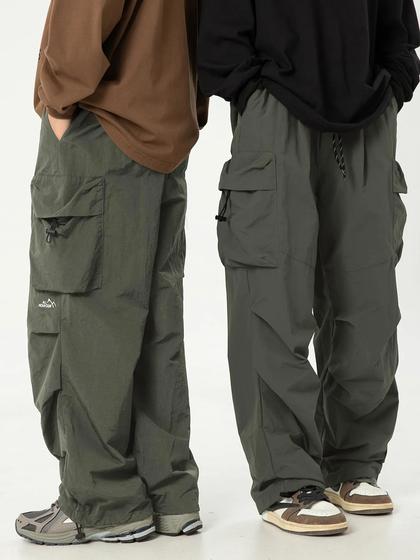 Pantaloni Cargo Larghi da Uomo, Casual, Pantaloni da Paracadute, vestibilità Larga, Hip Hop, Leggeri, Resistenti all'Acqua, con Tasche, Verde, S - immagine 2