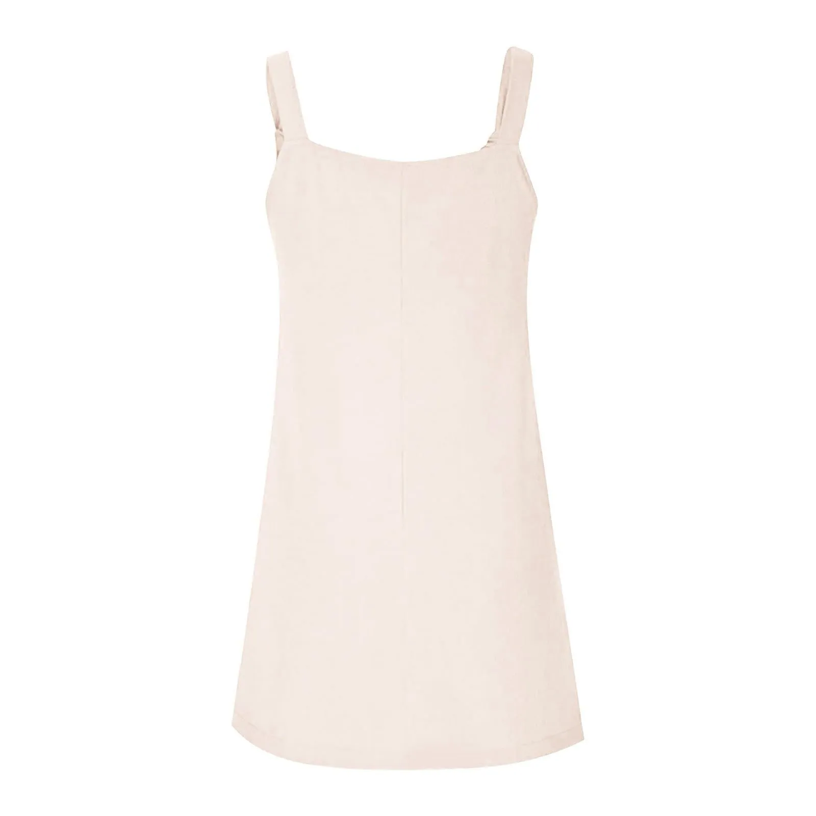 Abito da donna estivo, senza maniche, con spalline regolabili, con schiena scoperta, con tasche, con scollo a U, per il tempo libero, taglie forti, beige., L - immagine 5