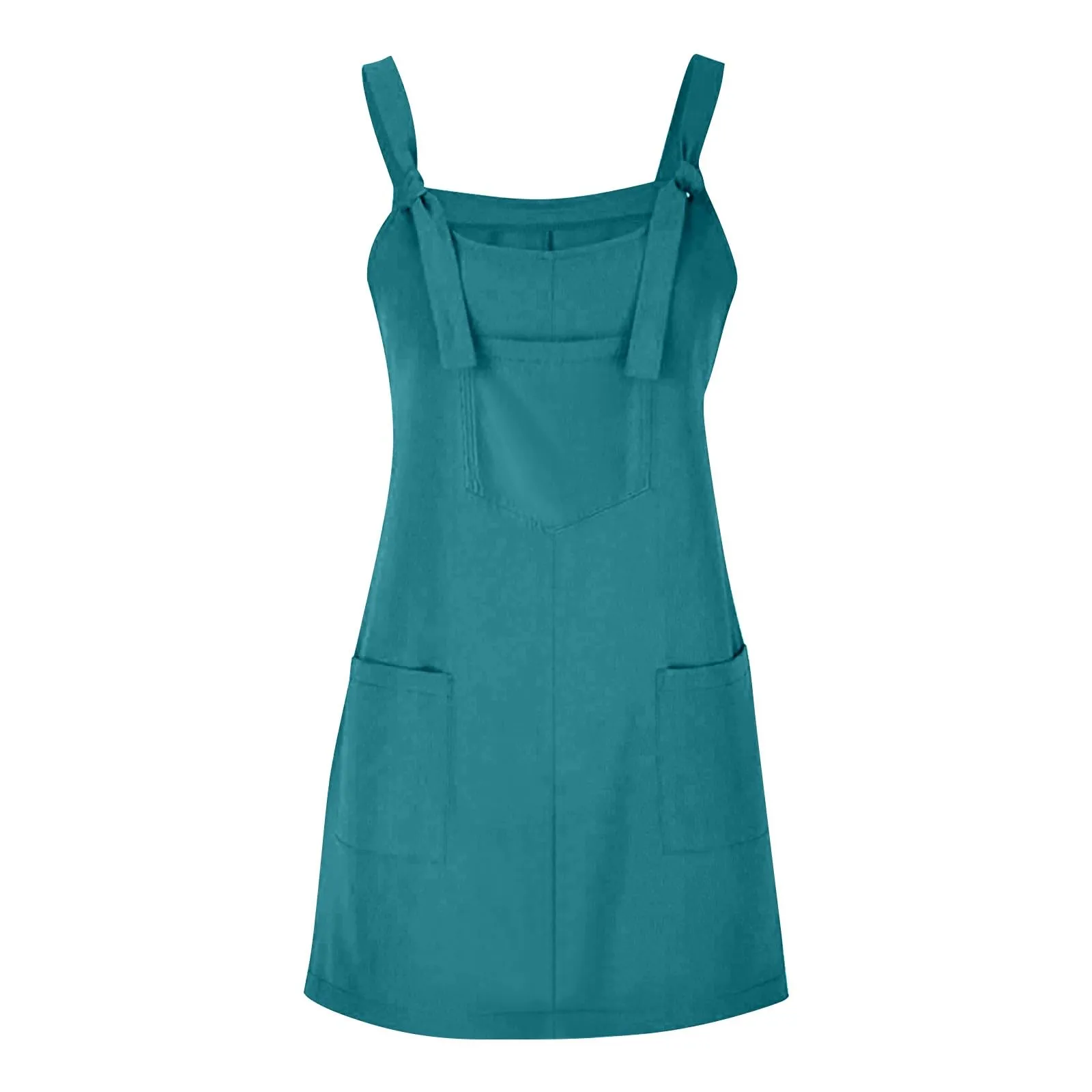 Abito da donna estivo, senza maniche, con spalline regolabili, con schiena scoperta, con tasche, con scollo a U, per il tempo libero, taglie forti, Celeste., XXL - immagine 3