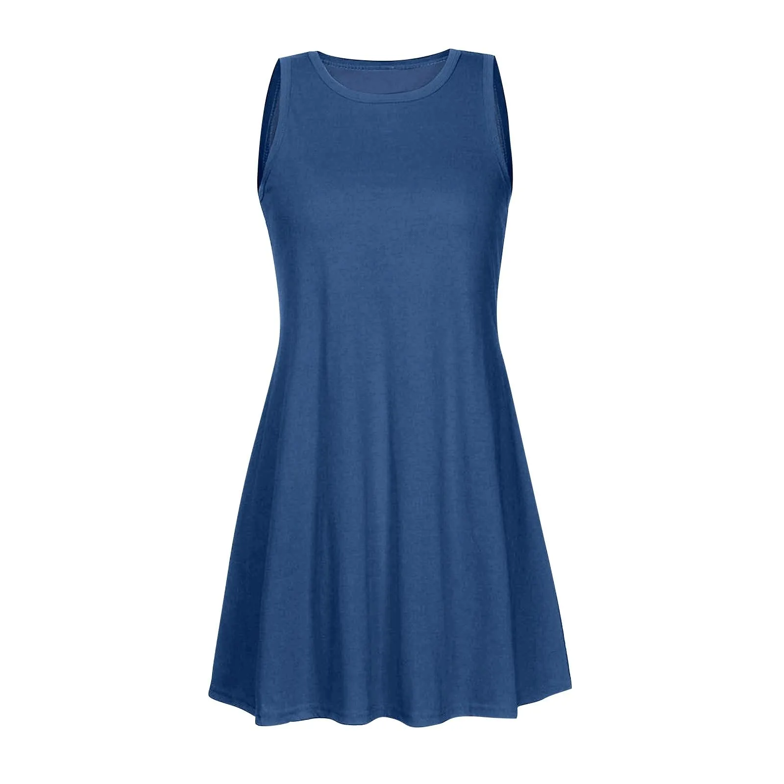 Abito elegante da donna, corto, casual, senza maniche, lunghezza al ginocchio, mini abito in cotone, tinta unita, abito da spiaggia, leggero, comodo, per il tempo libero, maglietta a linea A, abito da - immagine 4