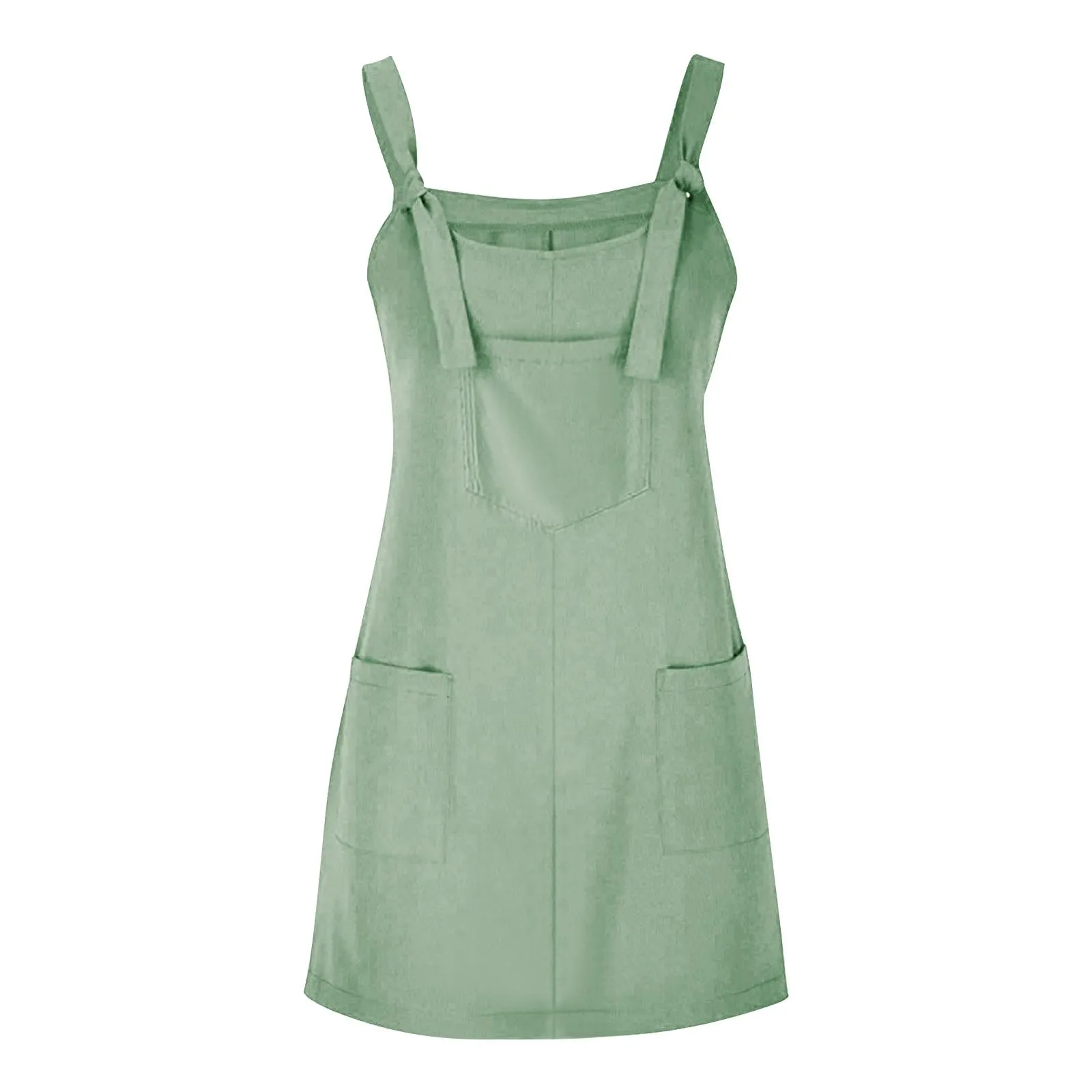 Abito da donna estivo, senza maniche, con spalline regolabili, con schiena scoperta, con tasche, con scollo a U, per il tempo libero, taglie forti, verde militare, XXL - immagine 3