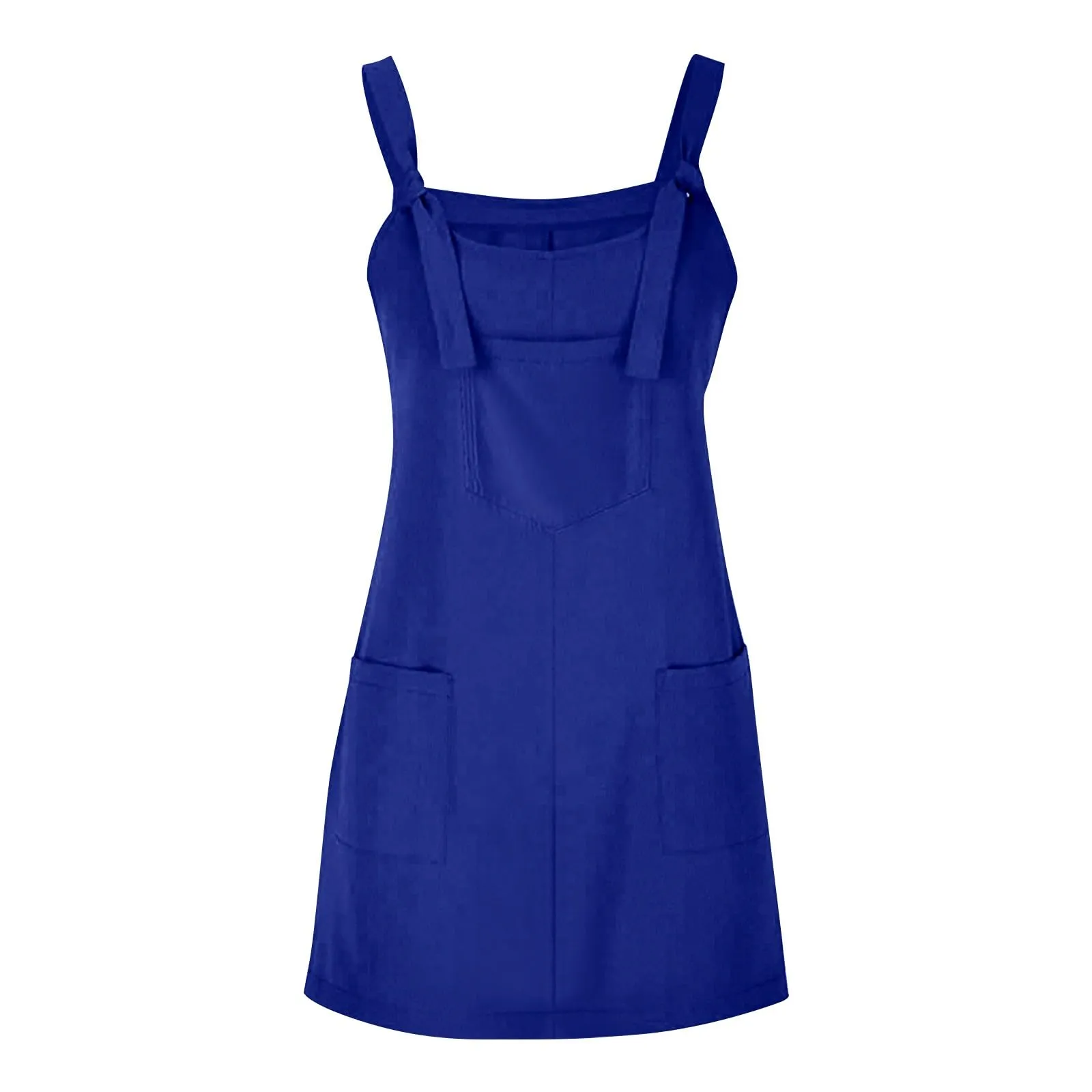 Abito da donna estivo, senza maniche, con spalline regolabili, con schiena scoperta, con tasche, con scollo a U, per il tempo libero, taglie forti, Blu, XXL - immagine 3