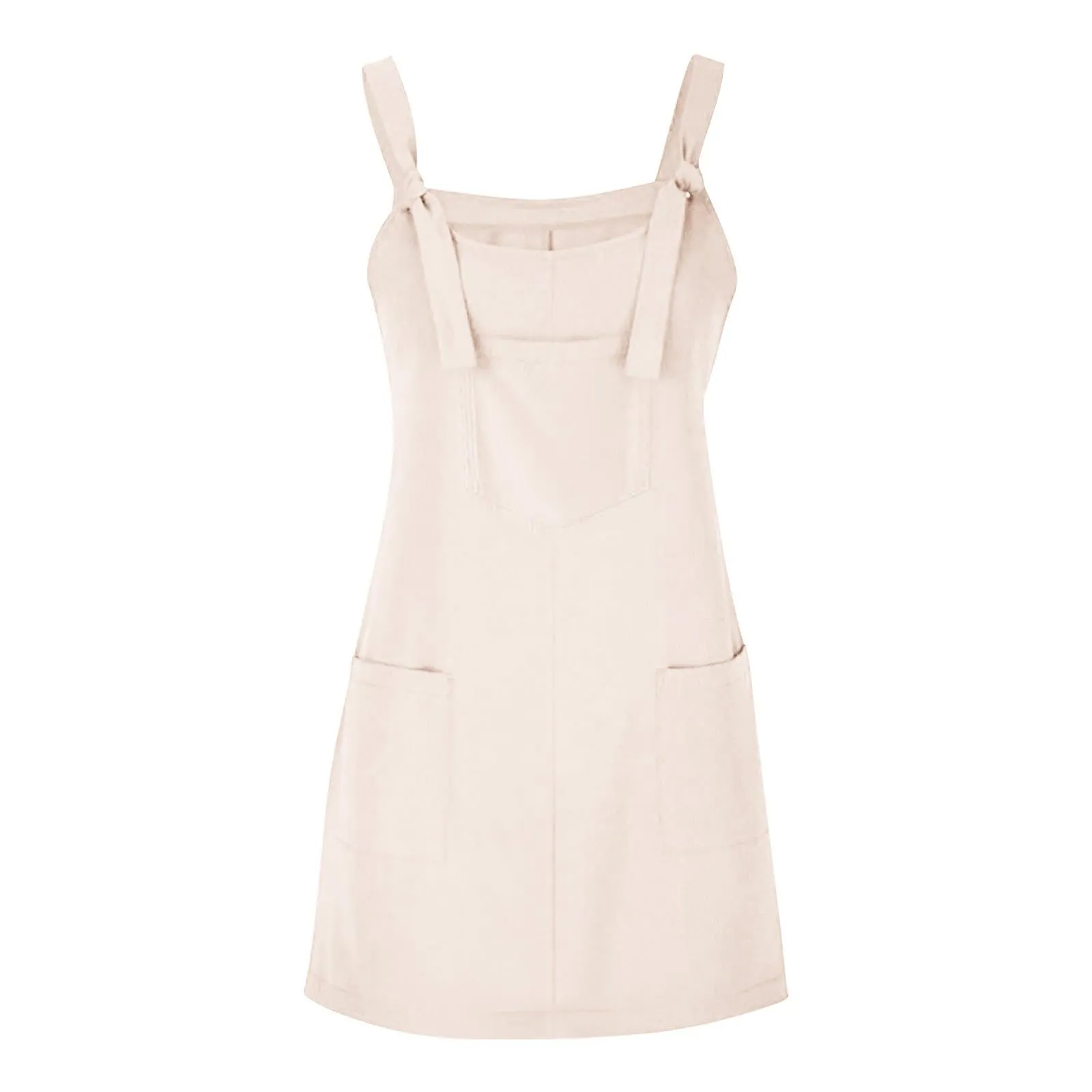 Abito da donna estivo, senza maniche, con spalline regolabili, con schiena scoperta, con tasche, con scollo a U, per il tempo libero, taglie forti, beige., XXL - immagine 4