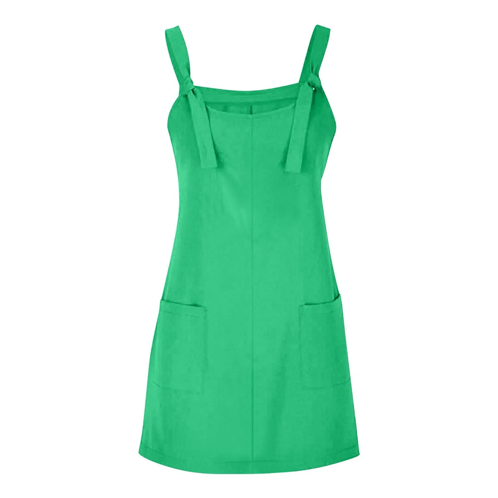 Abito da donna estivo, senza maniche, con spalline regolabili, con schiena scoperta, con tasche, con scollo a U, per il tempo libero, taglie forti, Verde menta, L - immagine 3