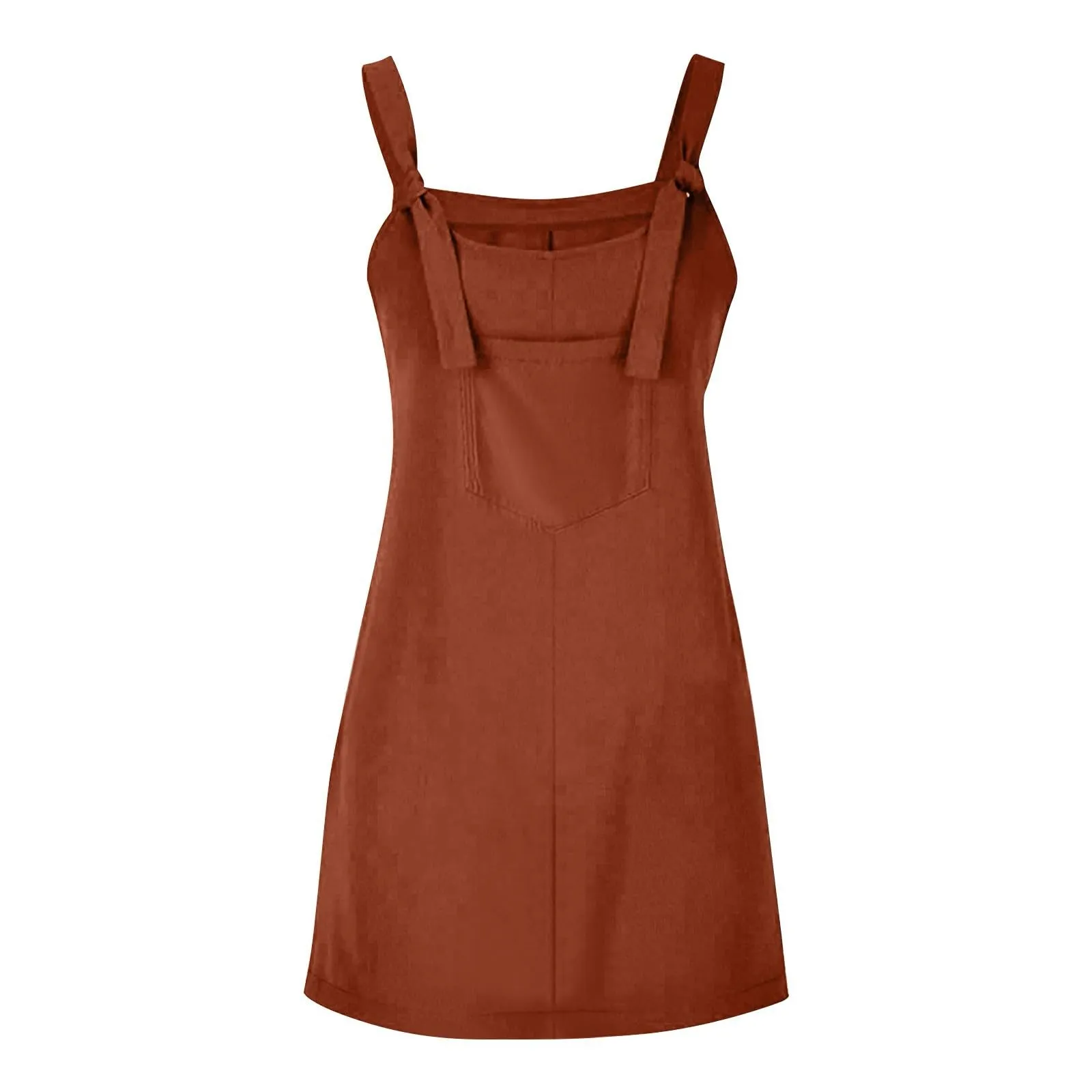 Abito da donna estivo, senza maniche, con spalline regolabili, con schiena scoperta, con tasche, con scollo a U, per il tempo libero, taglie forti, marrone, XXL - immagine 4