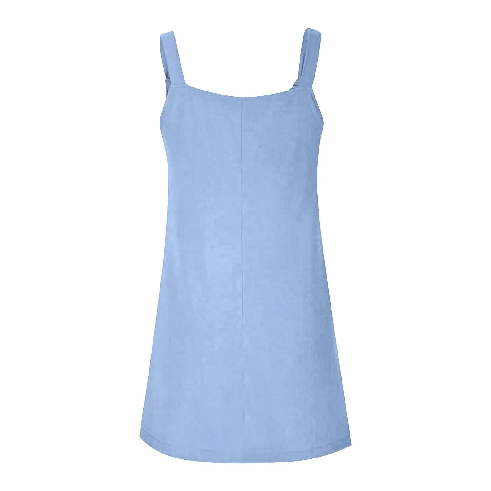 Abito da donna estivo, senza maniche, con spalline regolabili, con schiena scoperta, con tasche, con scollo a U, per il tempo libero, taglie forti, Azzurro, 3XL - immagine 5