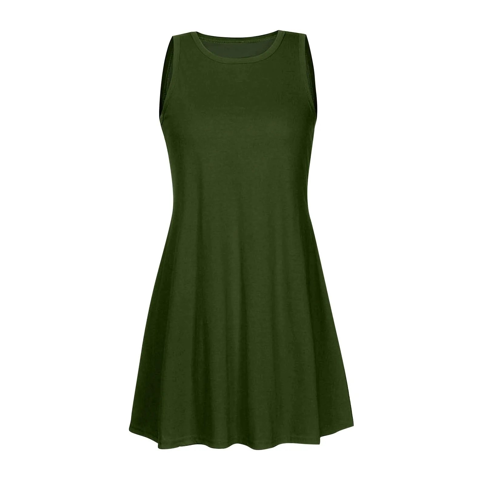 Abito elegante da donna, corto, casual, senza maniche, lunghezza al ginocchio, mini abito in cotone, tinta unita, abito da spiaggia, leggero, comodo, per il tempo libero, maglietta a linea A, abito da - immagine 3