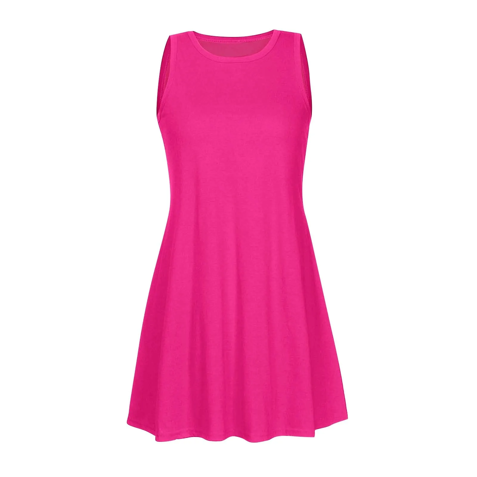 Abito elegante da donna, corto, casual, senza maniche, lunghezza al ginocchio, mini abito in cotone, tinta unita, abito da spiaggia, leggero, comodo, per il tempo libero, maglietta a linea A, abito da - immagine 4