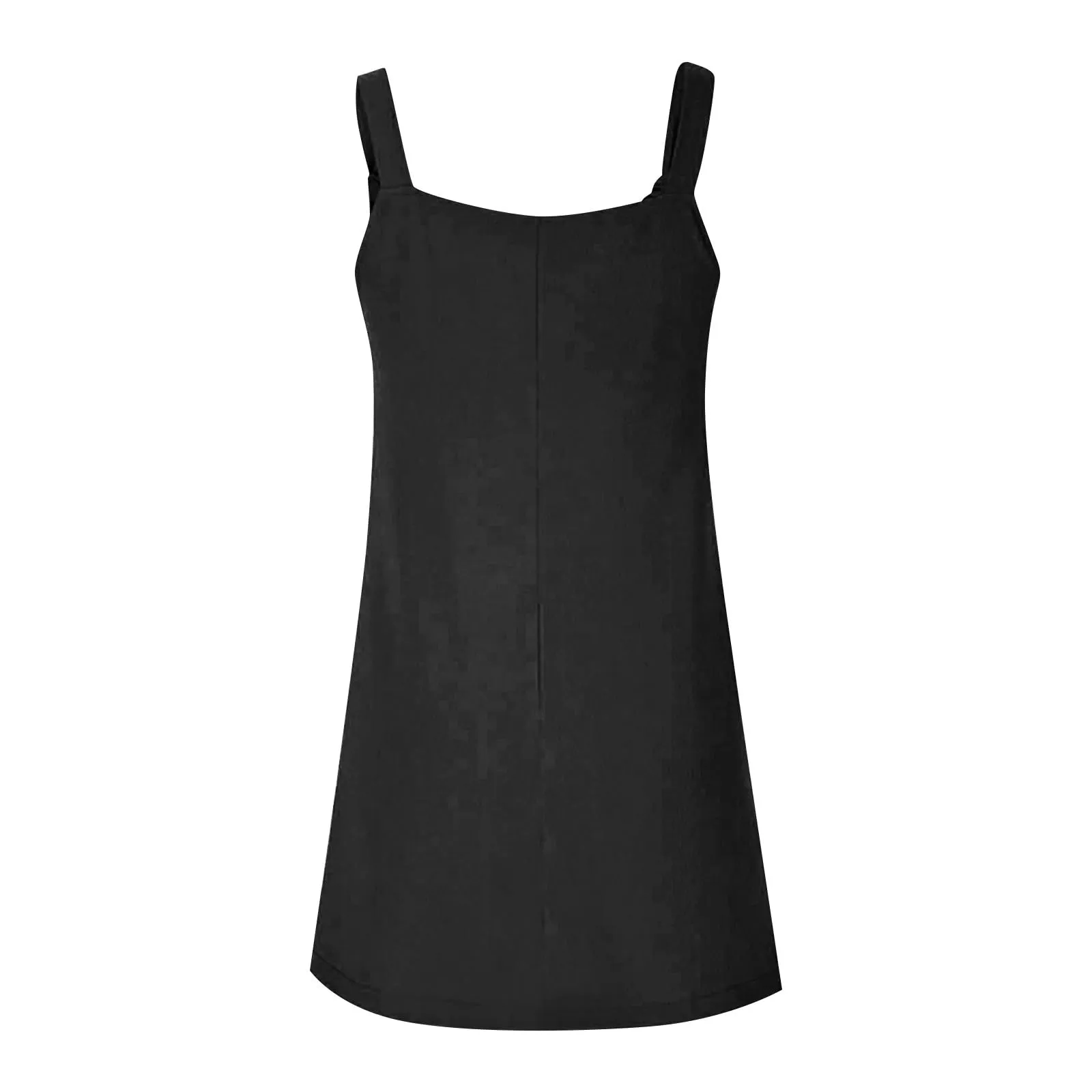 Abito da donna estivo, senza maniche, con spalline regolabili, con schiena scoperta, con tasche, con scollo a U, per il tempo libero, taglie forti, Nero , L - immagine 6