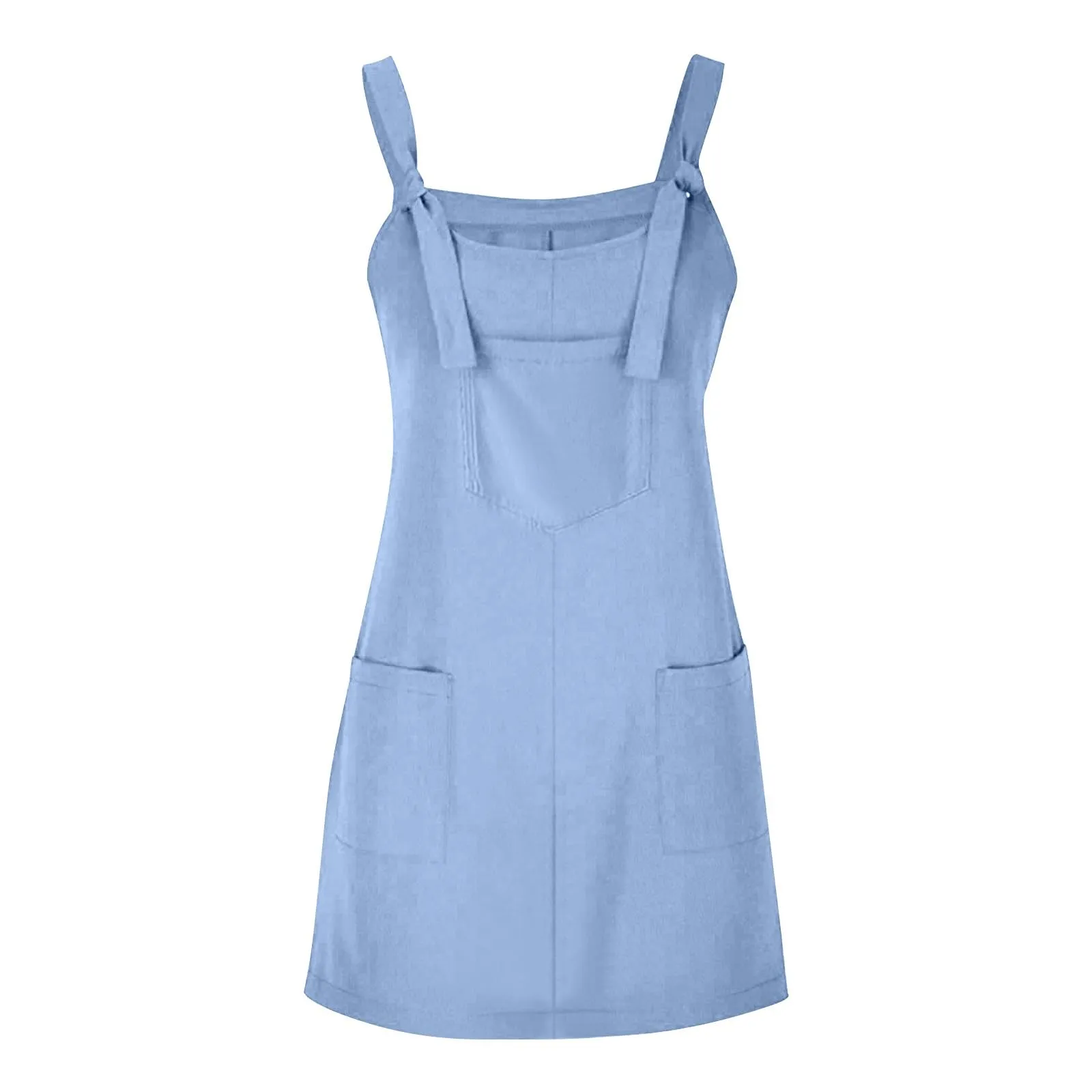 Abito da donna estivo, senza maniche, con spalline regolabili, con schiena scoperta, con tasche, con scollo a U, per il tempo libero, taglie forti, Azzurro, 4XL - immagine 3